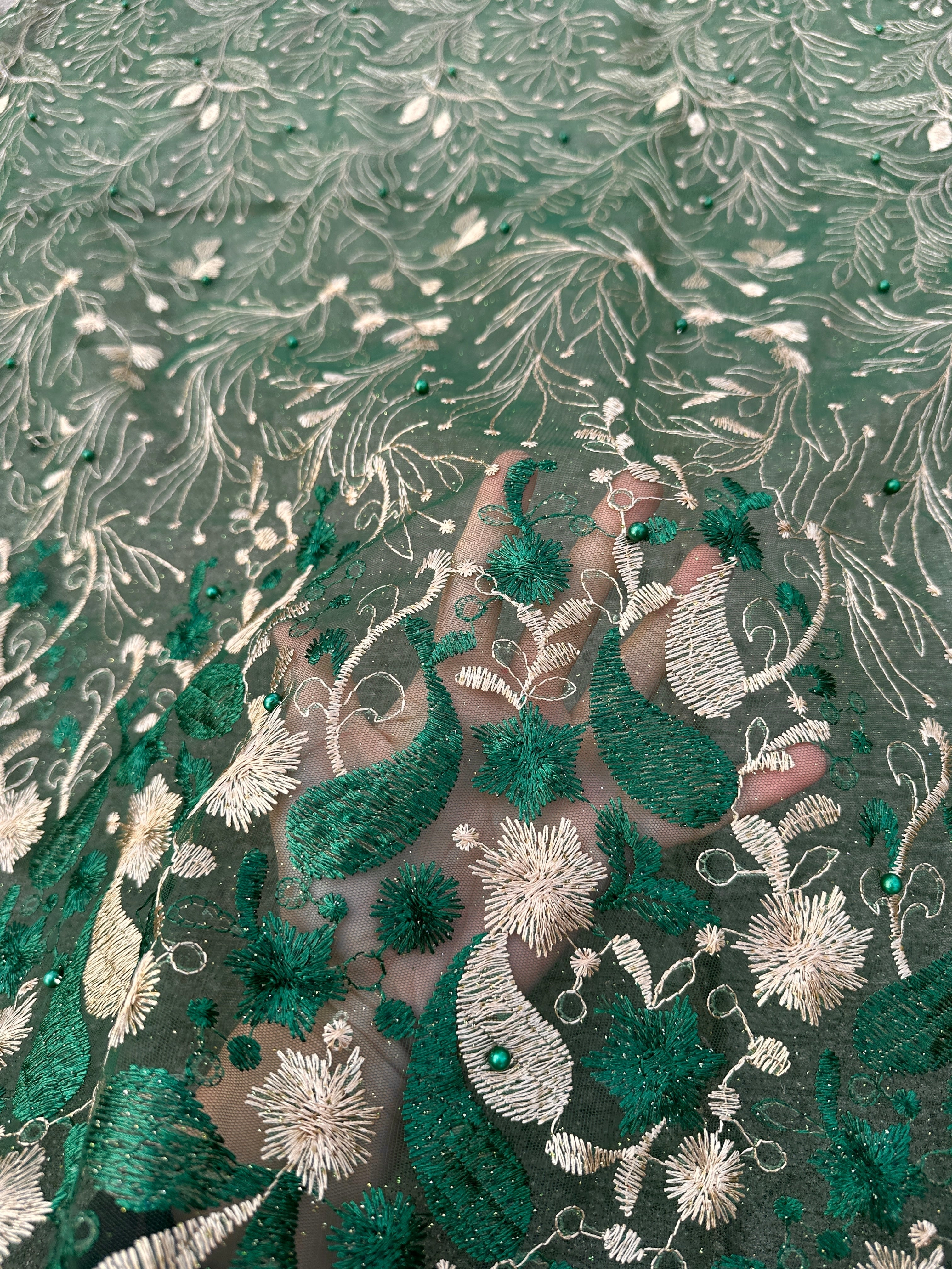 Emerald Gold Embroidered Lace