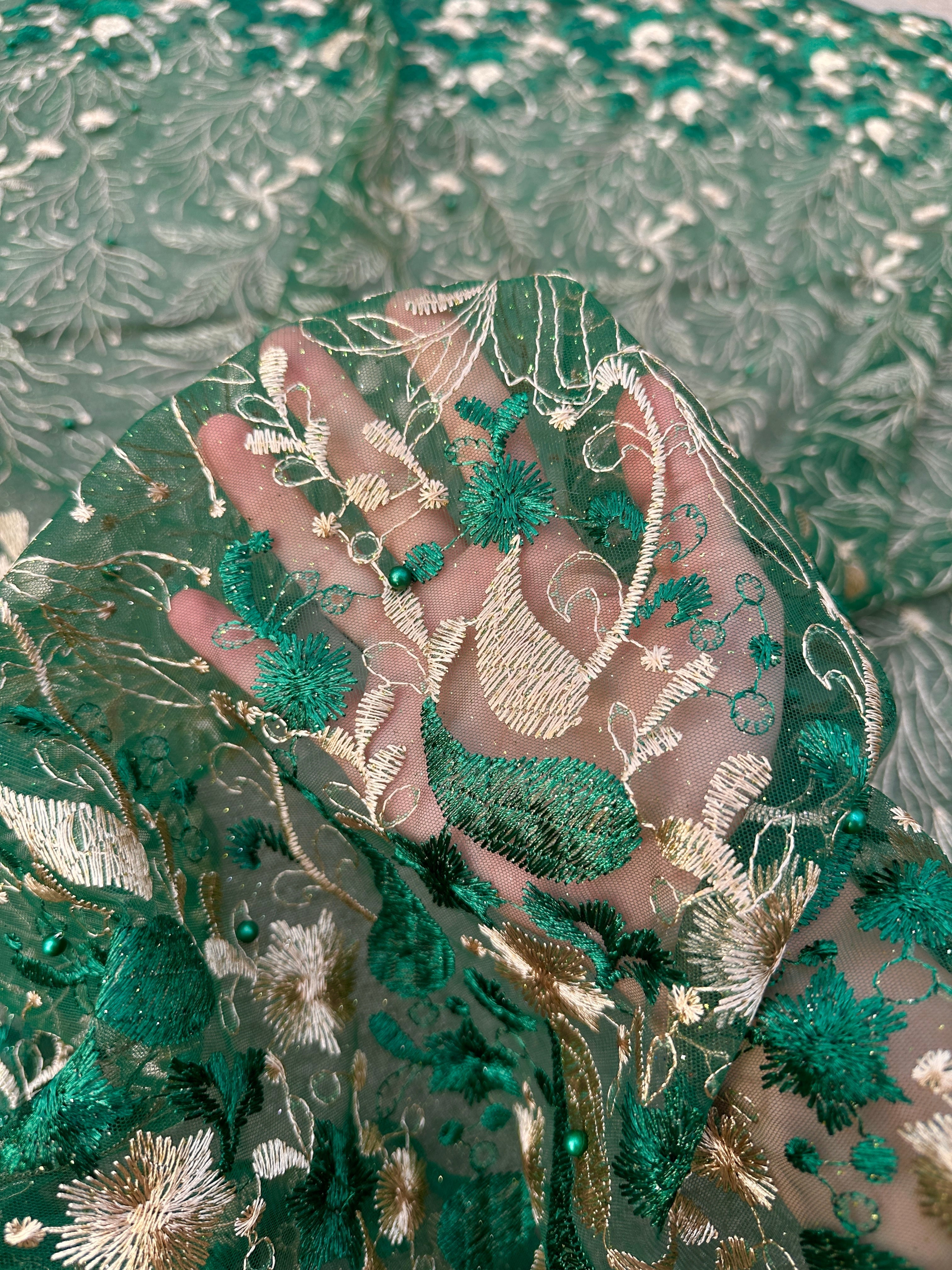 Emerald Gold Embroidered Lace