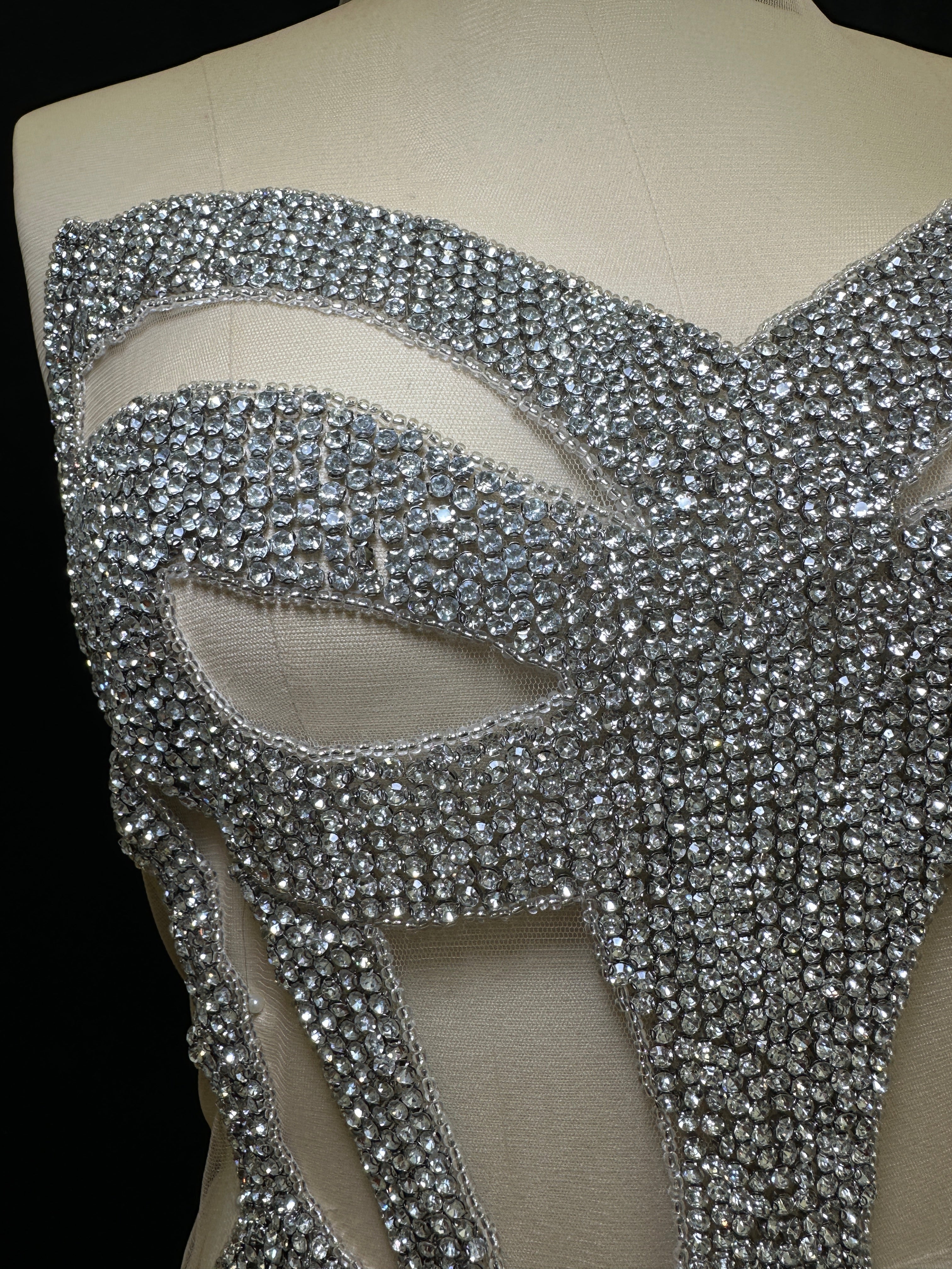 Adriana Rhinestone Bodice Applique, sparkle crystal bodice, silver rhinestone applique, rhinestone bodice for woman, rhinestone bodice ,rhinestone beads, rhinestone applique, rhinestone applications, rhinestone, luxurious dress, flawless dress fabric, embellishment for dress, diy dress, decoration for dress, crystal applique for dresses, crafts for dress, bridal dress rhinestone, beaded mesh sequin bodice, beaded mesh fabric for dress, beaded bodice for dress, applique for gown, applique for dress