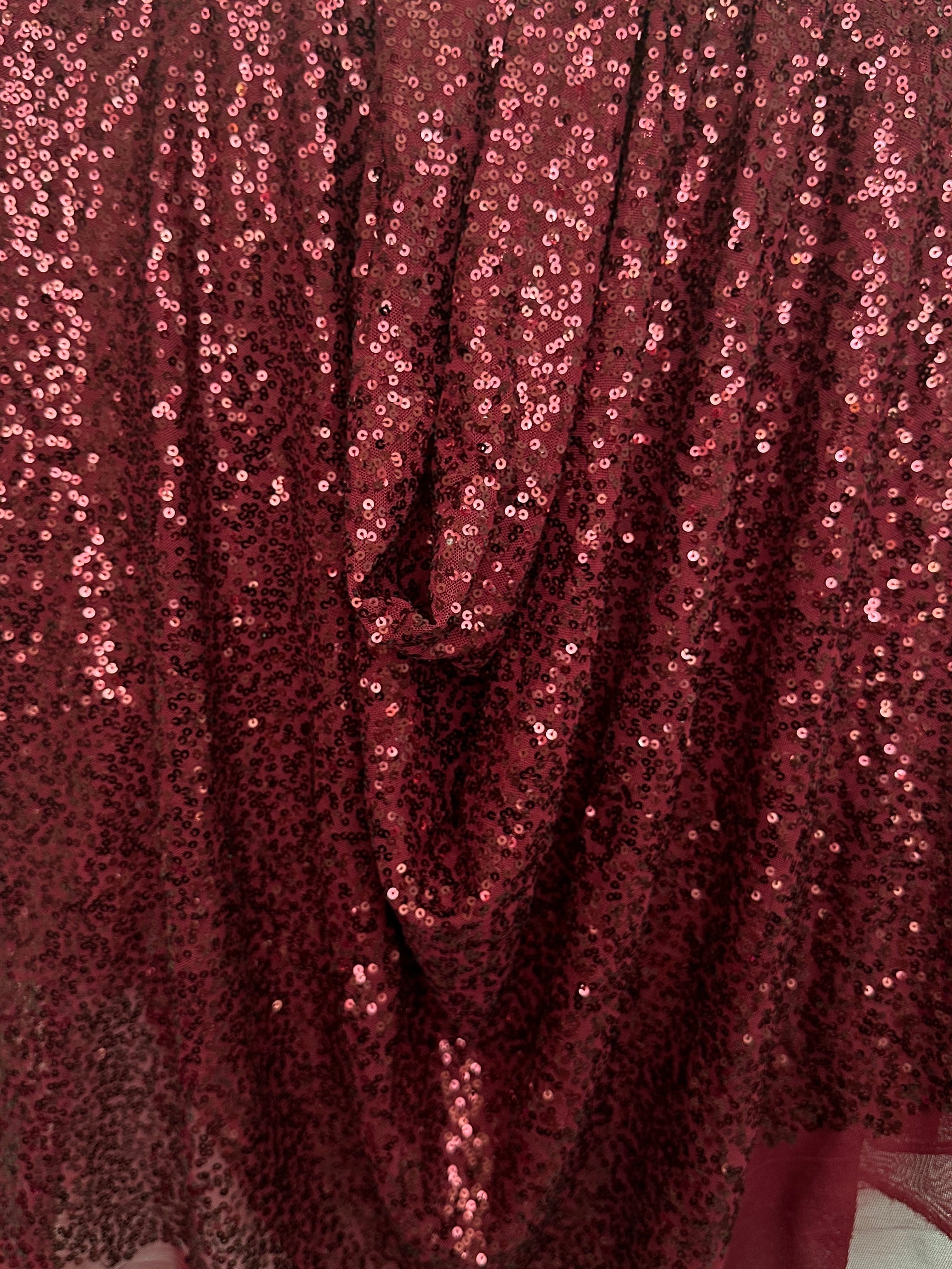 burgundy all way stretch sequin on mesh, dark red sequin on mesh, maroon sequin on mesh, sequin on mesh for woman, sequin on mesh for bride, sequin on mesh on discount, sequin on mesh on sale, premium sequin on mesh, kiki textile sequin on mesh, sequin on mesh for party wear 