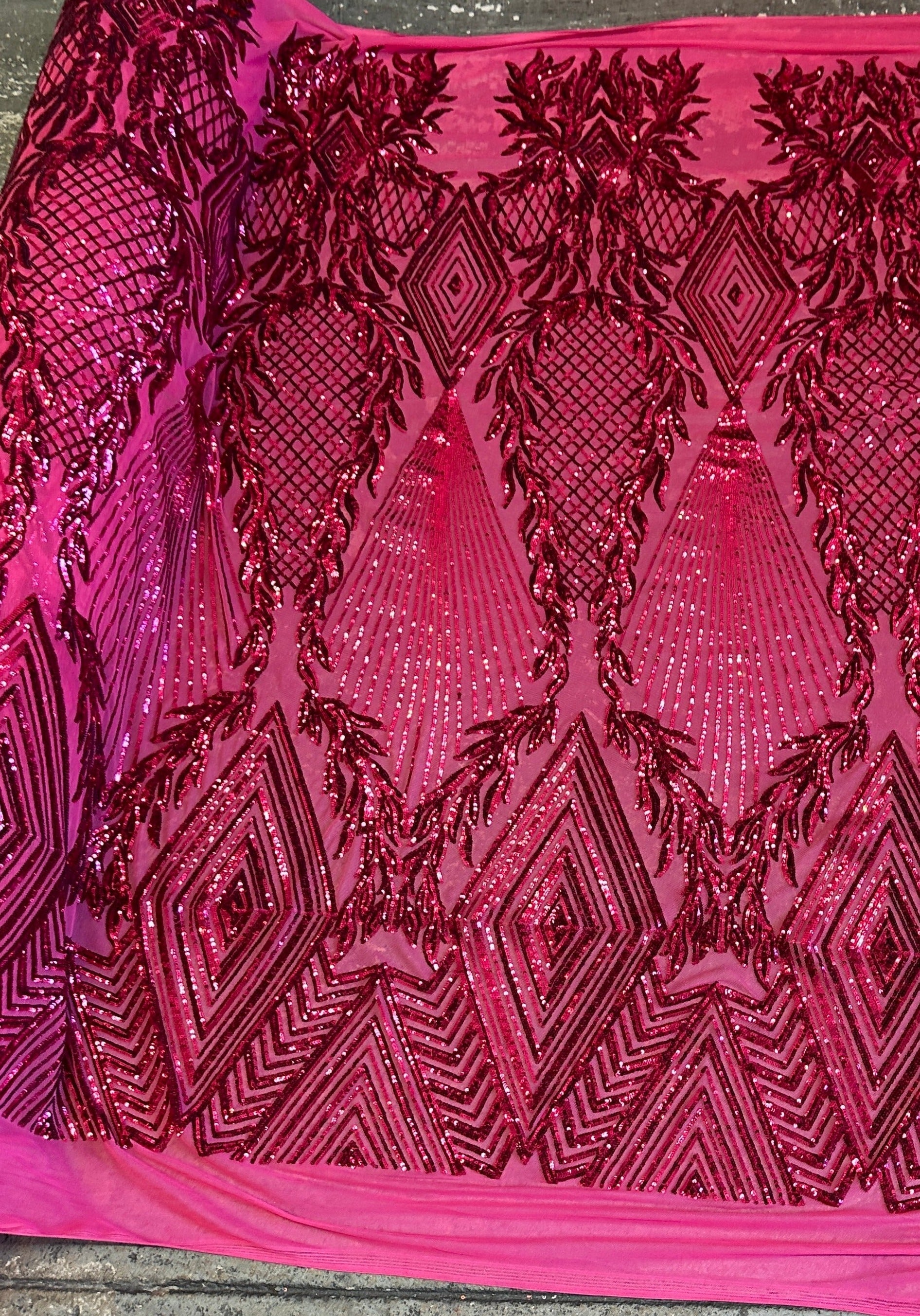 fuchsia Embroidered Curlicue Sequins on Mesh Lace, dark pink sequin on mesh, light pink sequin on mesh, sequin on mesh for woman, sequin on mesh for bride, sequin on mesh on sale, sequin on mesh on discount