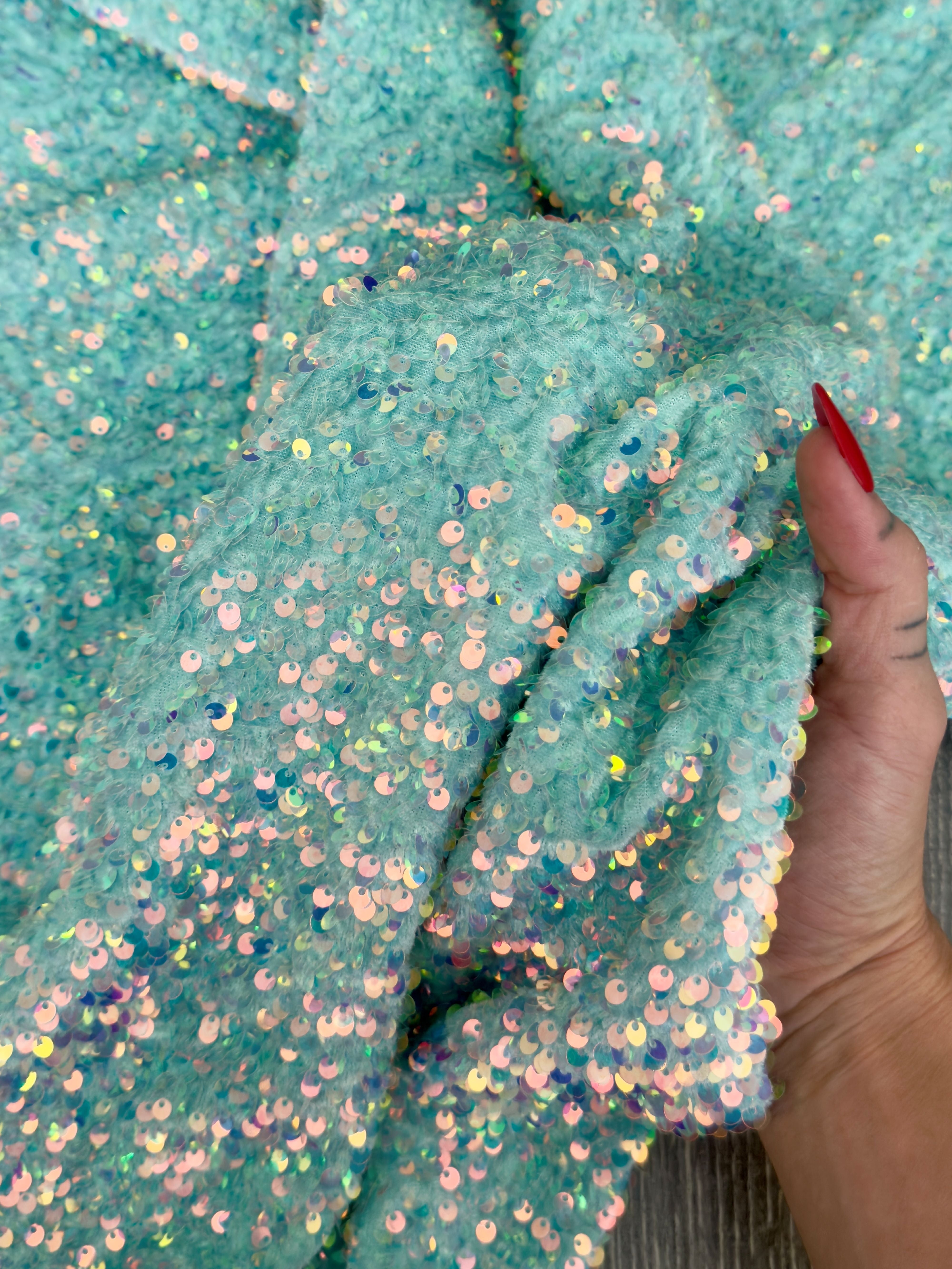 Mint Sequin on Velvet, Fabric Store, Sewing Store, Cheap Fabric Store, Kiki Textiles, Textile by the Yard