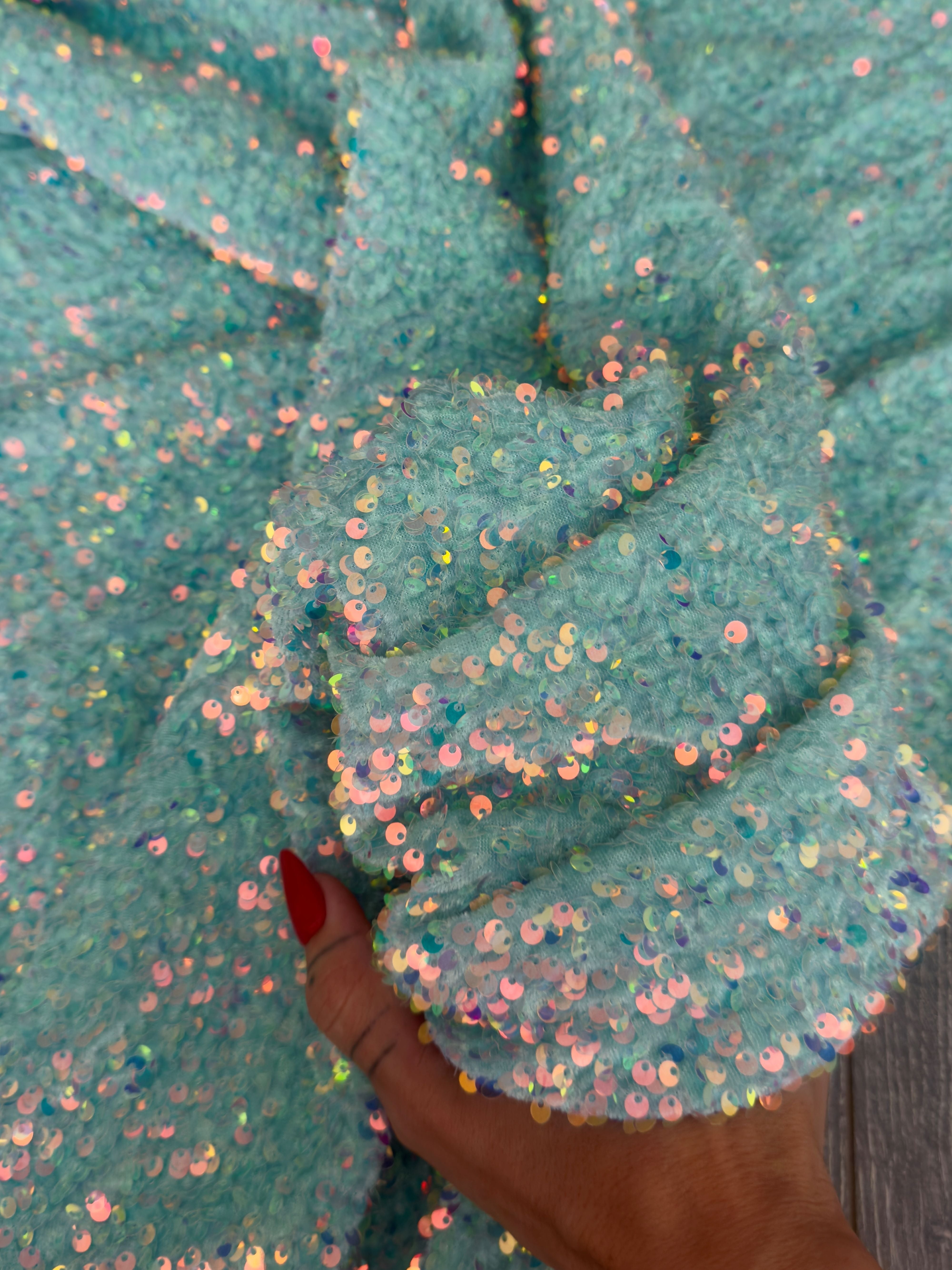 Mint Sequin on Velvet, Fabric Store, Sewing Store, Cheap Fabric Store, Kiki Textiles, Textile by the Yard