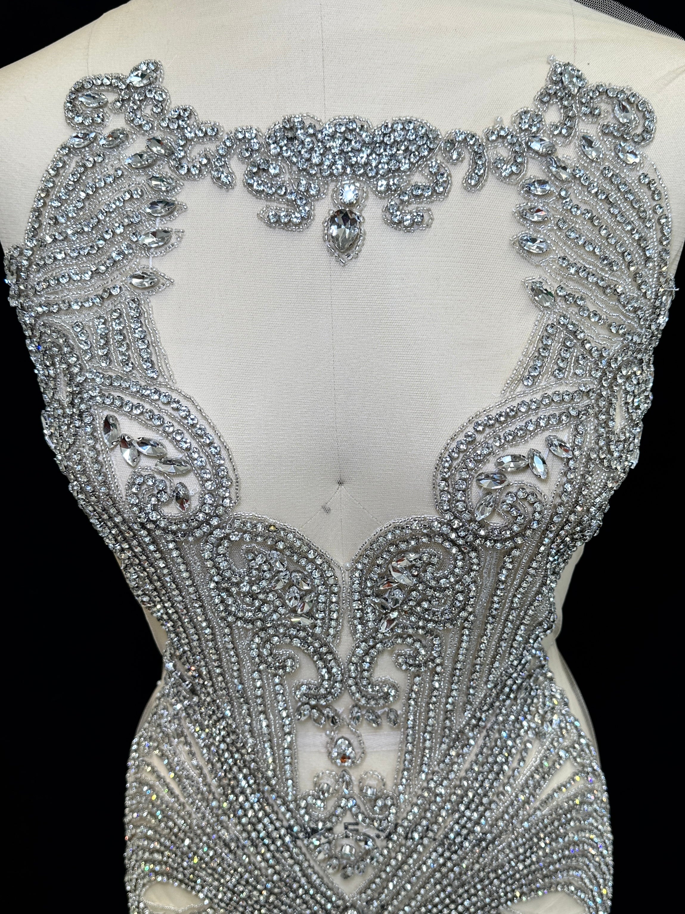 Gigi Rhinestone Bodice Applique, sparkle crystal bodice, silver rhinestone applique, rhinestone bodice for woman, rhinestone bodice ,rhinestone beads, rhinestone applique, rhinestone applications, rhinestone, luxurious dress, flawless dress fabric, embellishment for dress, diy dress, decoration for dress, crystal applique for dresses, crafts for dress, bridal dress rhinestone, beaded mesh sequin bodice, beaded mesh fabric for dress, beaded bodice for dress, applique for gown, applique for dress