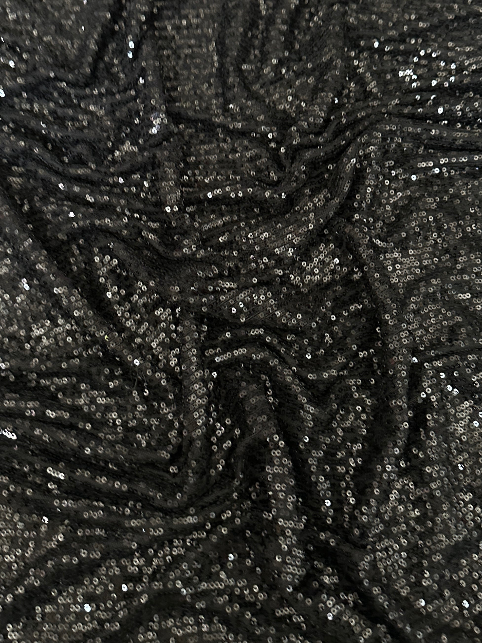 black super stretch sequin on mesh, dark grey sequin on mesh, jet black sequin on mesh, sequin on mesh for woman, sequin on mesh for bride, sequin on mesh on discount, sequin on mesh on sale, premium sequin on mesh, kiki textile sequin on mesh, sequin on mesh for party wear 