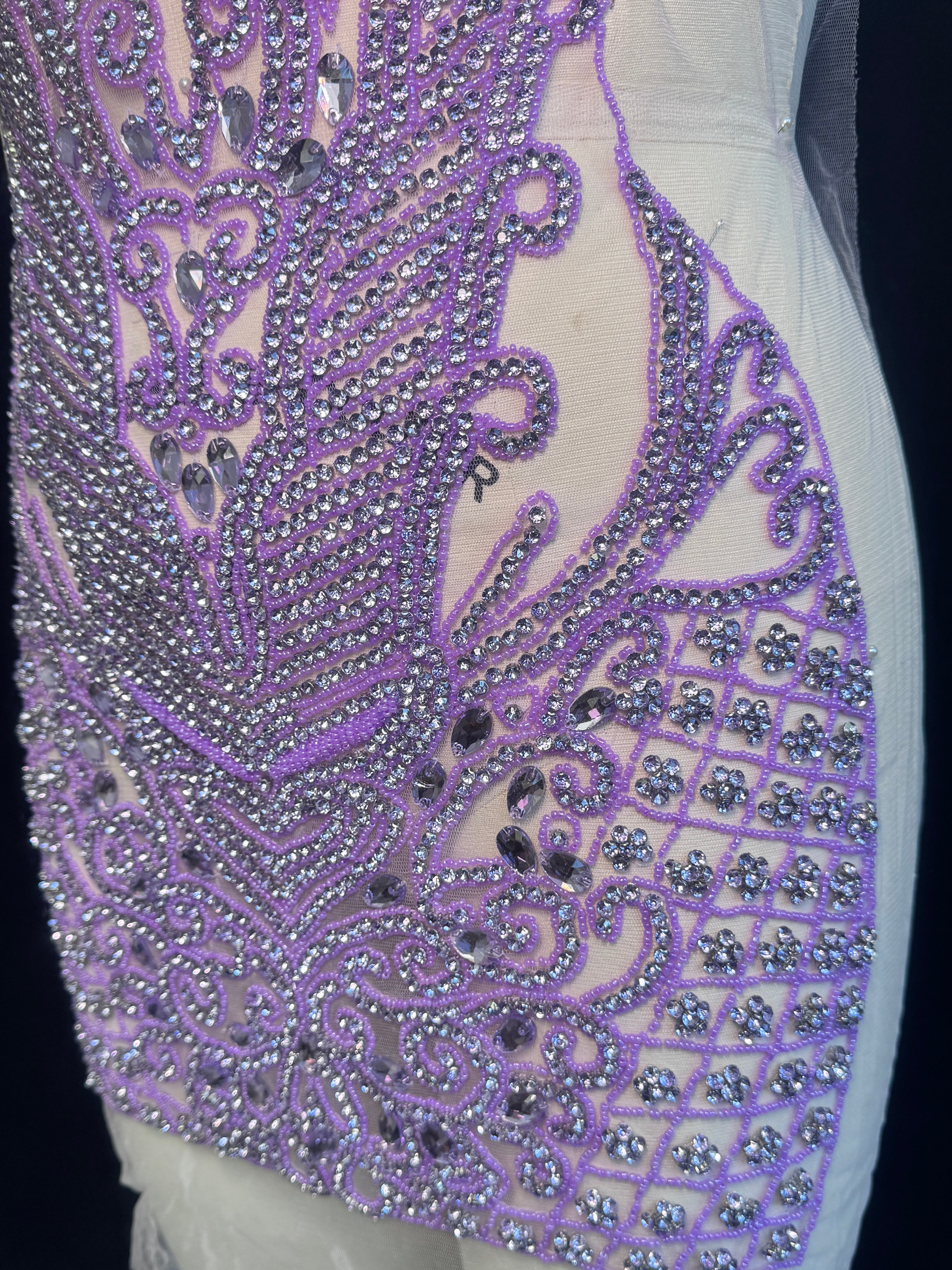 Brenda Lavender Rhinestones Bodice Applique, purple rhinestone, light purple rhinestone, dark purple rhinestone  