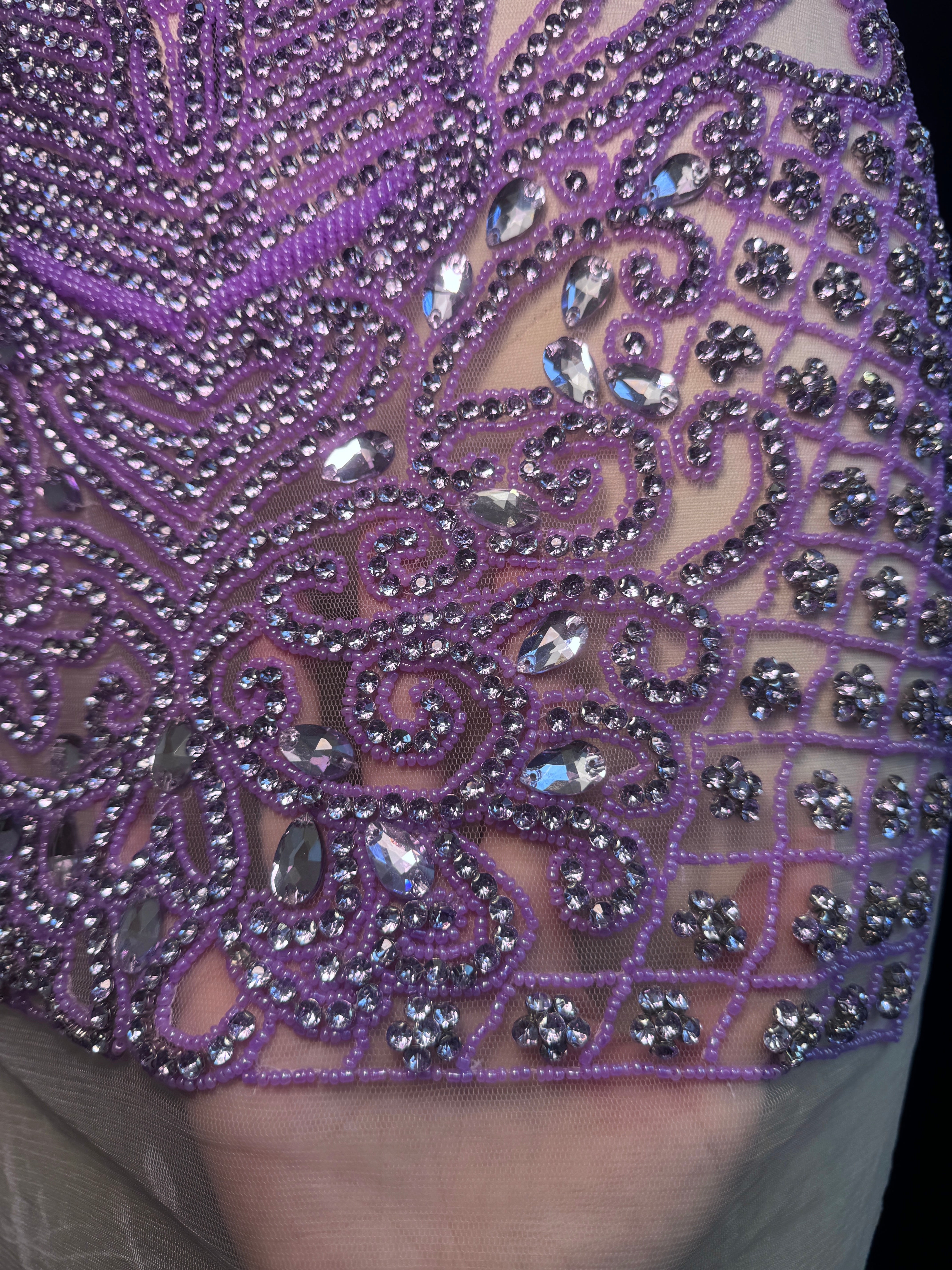 Brenda Lavender Rhinestones Bodice Applique, purple rhinestone, light purple rhinestone, dark purple rhinestone  