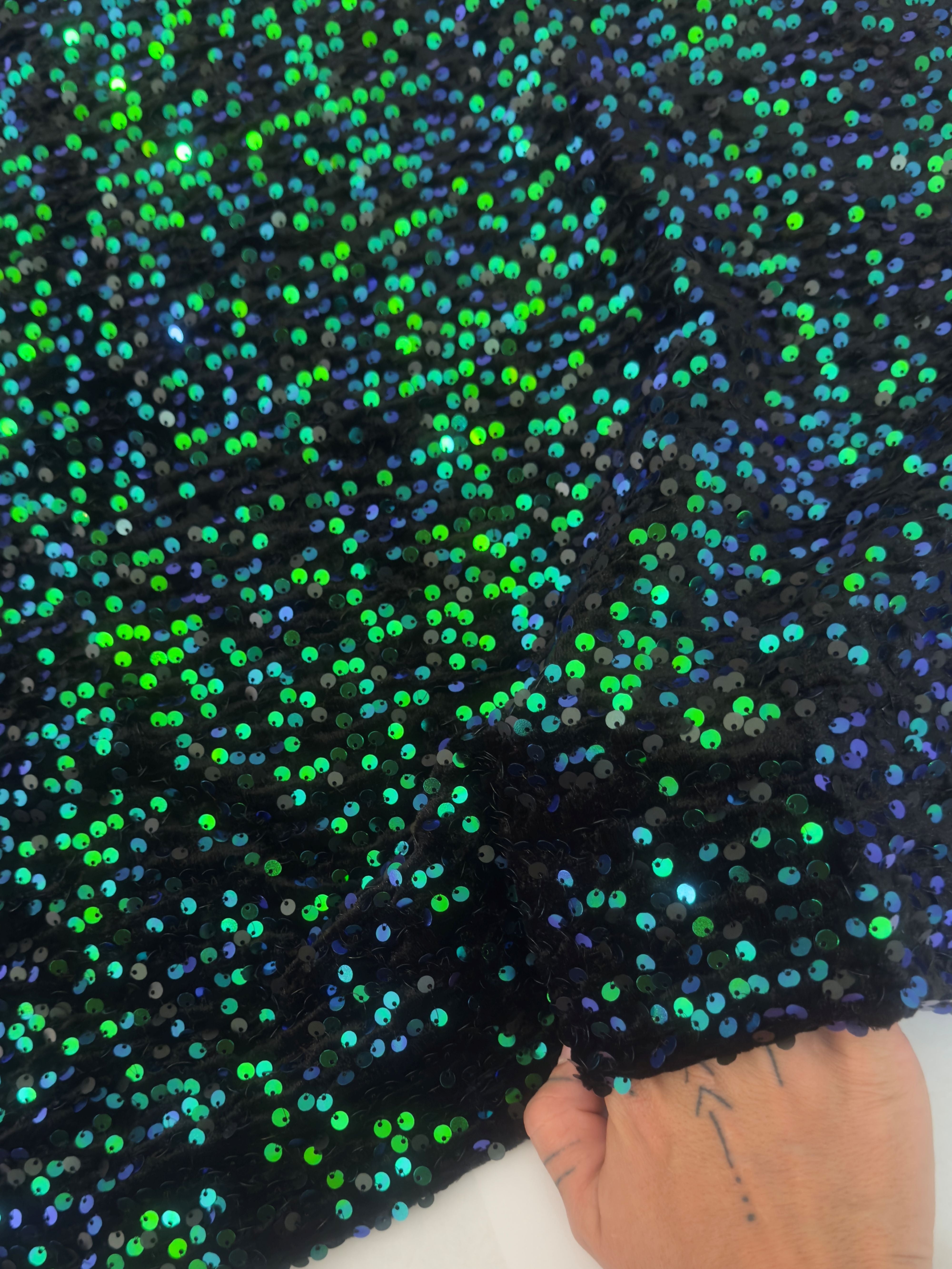 Kelly Green Sequins Velvet, Fabric Store, Sewing Store, Cheap Fabric Store, Kiki Textiles, Textile by the Yard