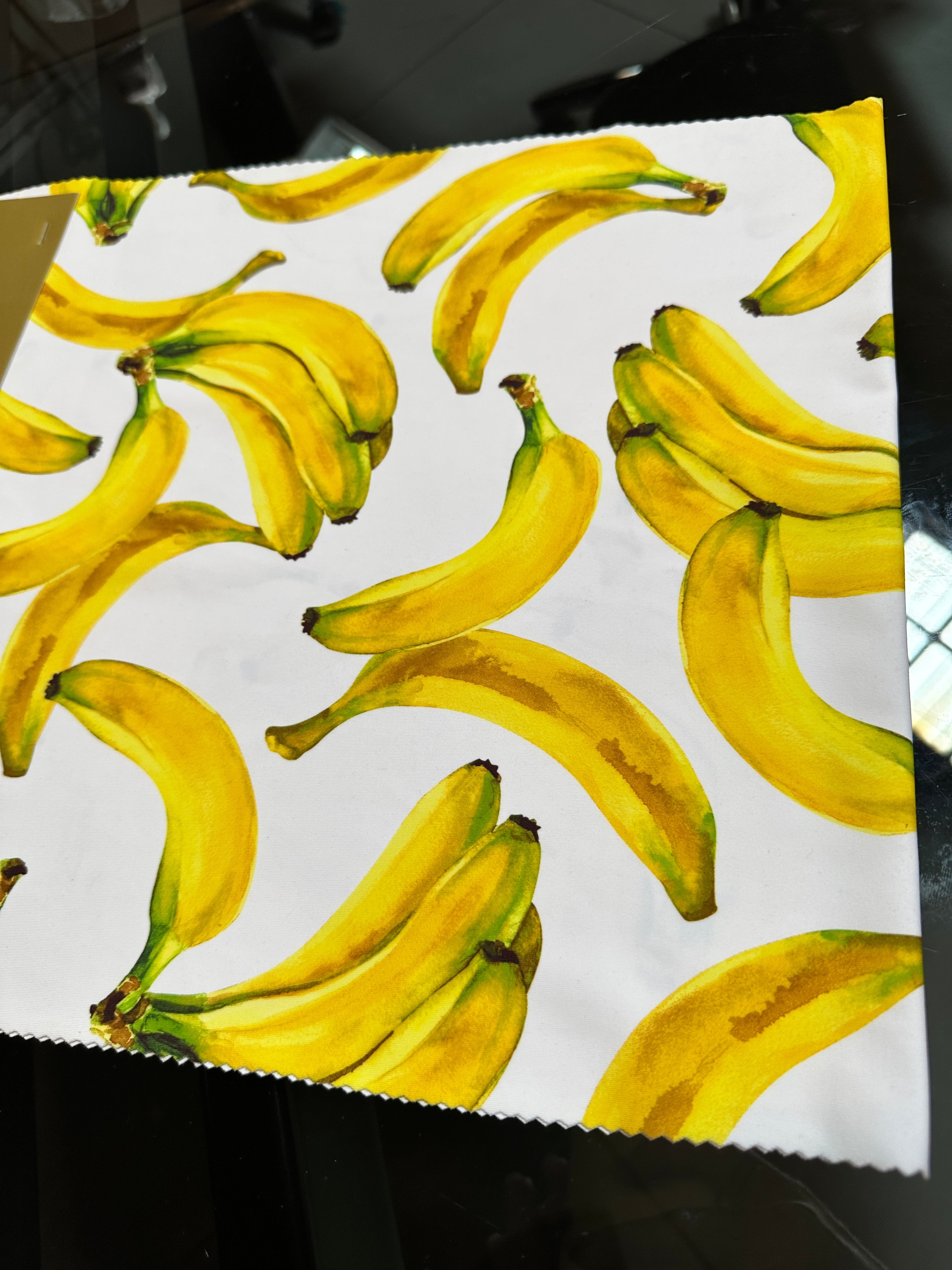 banana print fabric, banana white nylon spandex, printed spandex fabric, spandex for legging, fabric for dancewear, kikitextiles, printed fabric, spandex store usa, spandex for woman, spandex on sale, spandex on discount, premium spandex