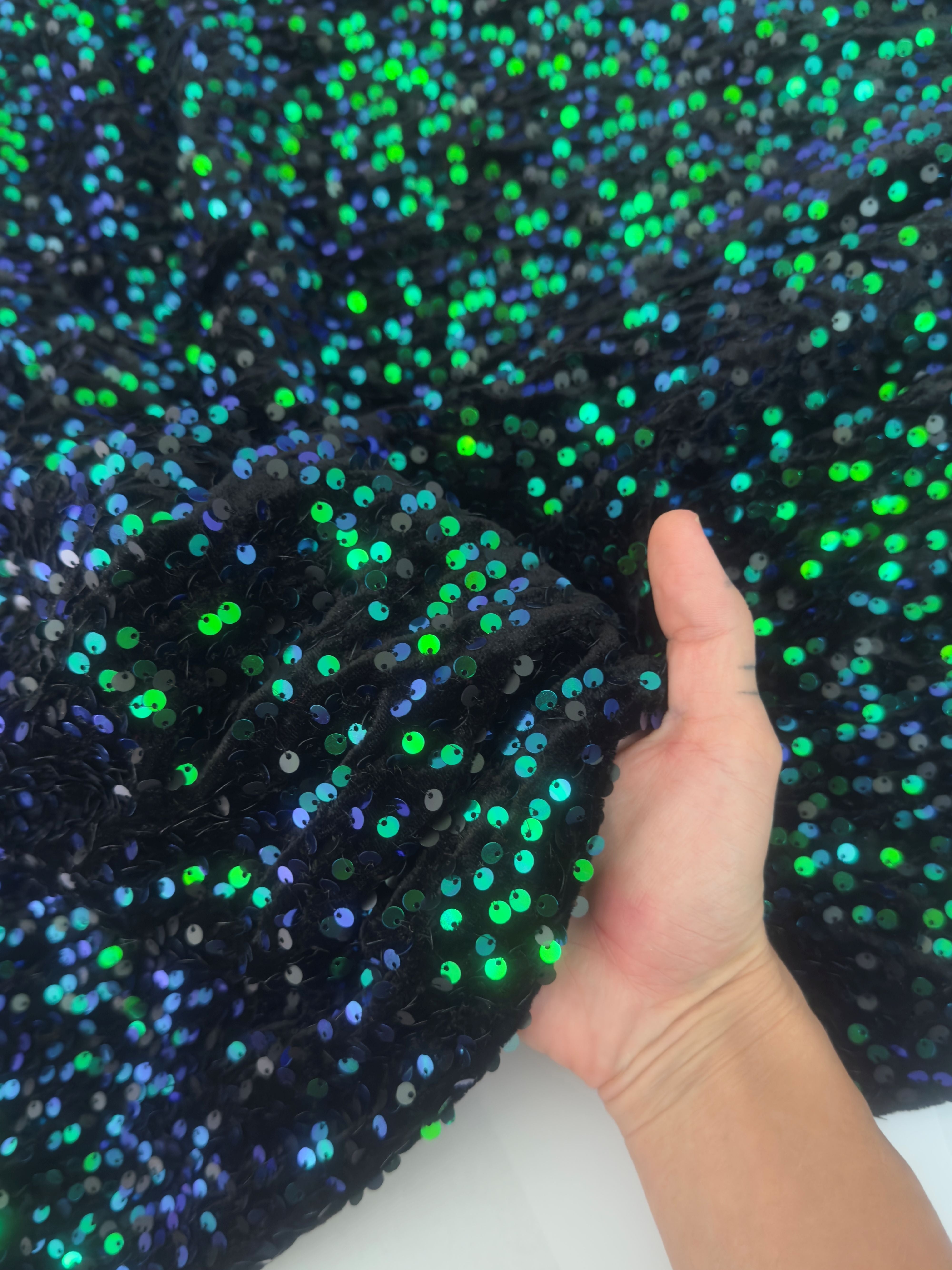 Kelly Green Sequins Velvet, Fabric Store, Sewing Store, Cheap Fabric Store, Kiki Textiles, Textile by the Yard