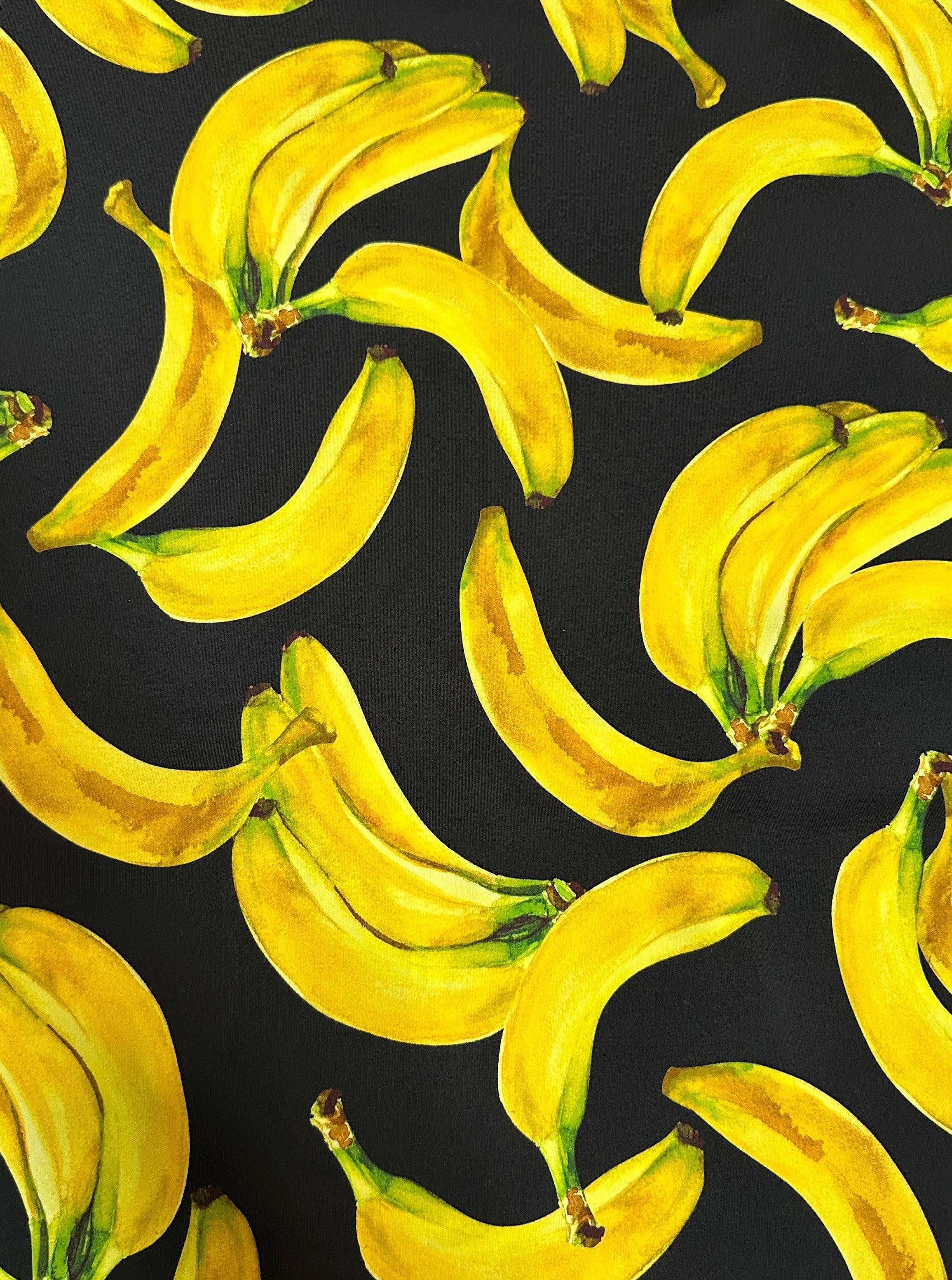 banana print fabric, banana nylon spandex, printed spandex fabric, spandex for legging, fabric for dancewear, kikitextiles, printed fabric, spandex store usa, spandex for woman, spandex on sale, spandex on discount, premium spandex