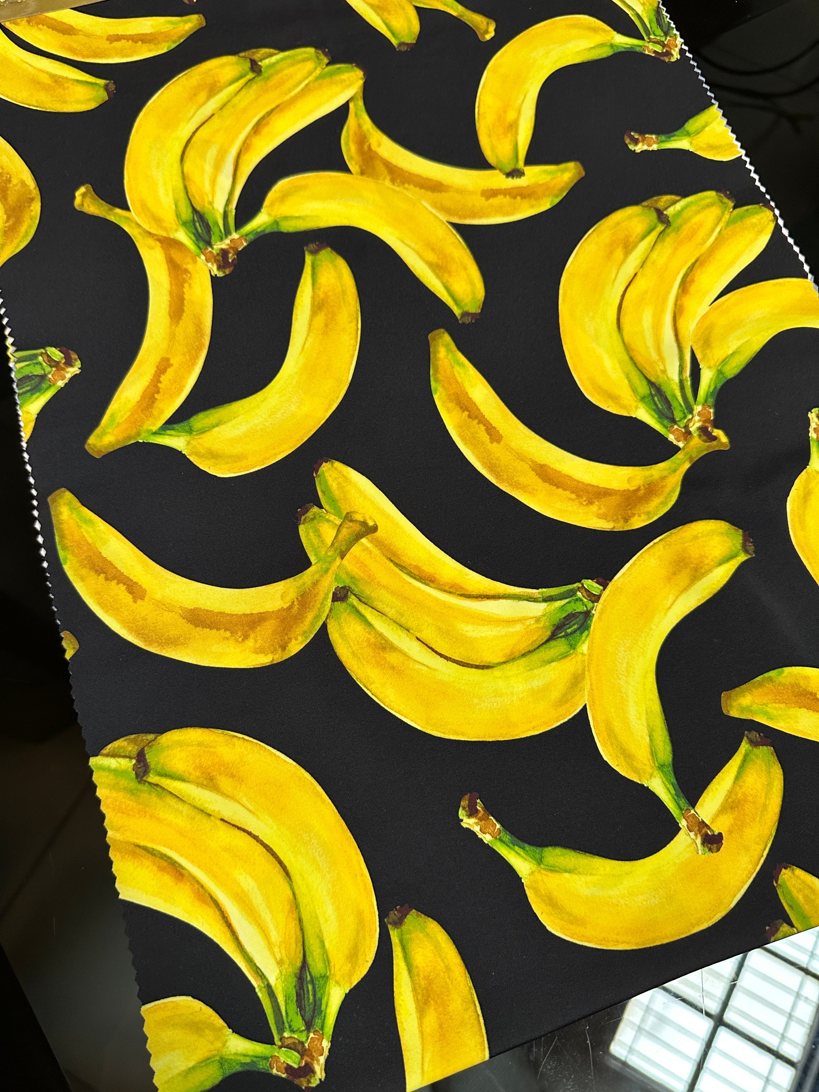 banana print fabric, banana nylon spandex, printed spandex fabric, spandex for legging, fabric for dancewear, kikitextiles, printed fabric, spandex store usa, spandex for woman, spandex on sale, spandex on discount, premium spandex