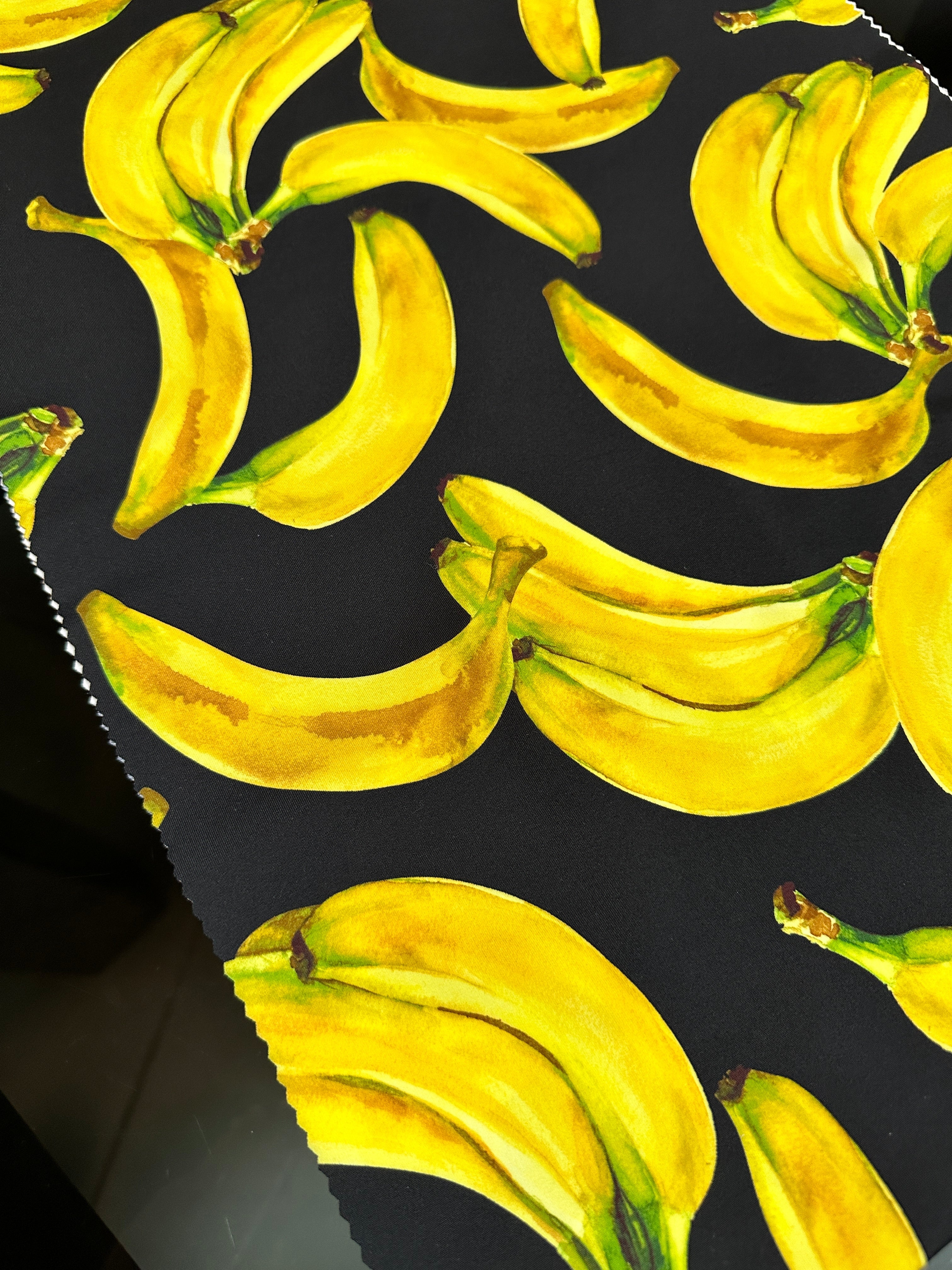 banana print fabric, banana nylon spandex, printed spandex fabric, spandex for legging, fabric for dancewear, kikitextiles, printed fabric, spandex store usa, spandex for woman, spandex on sale, spandex on discount, premium spandex