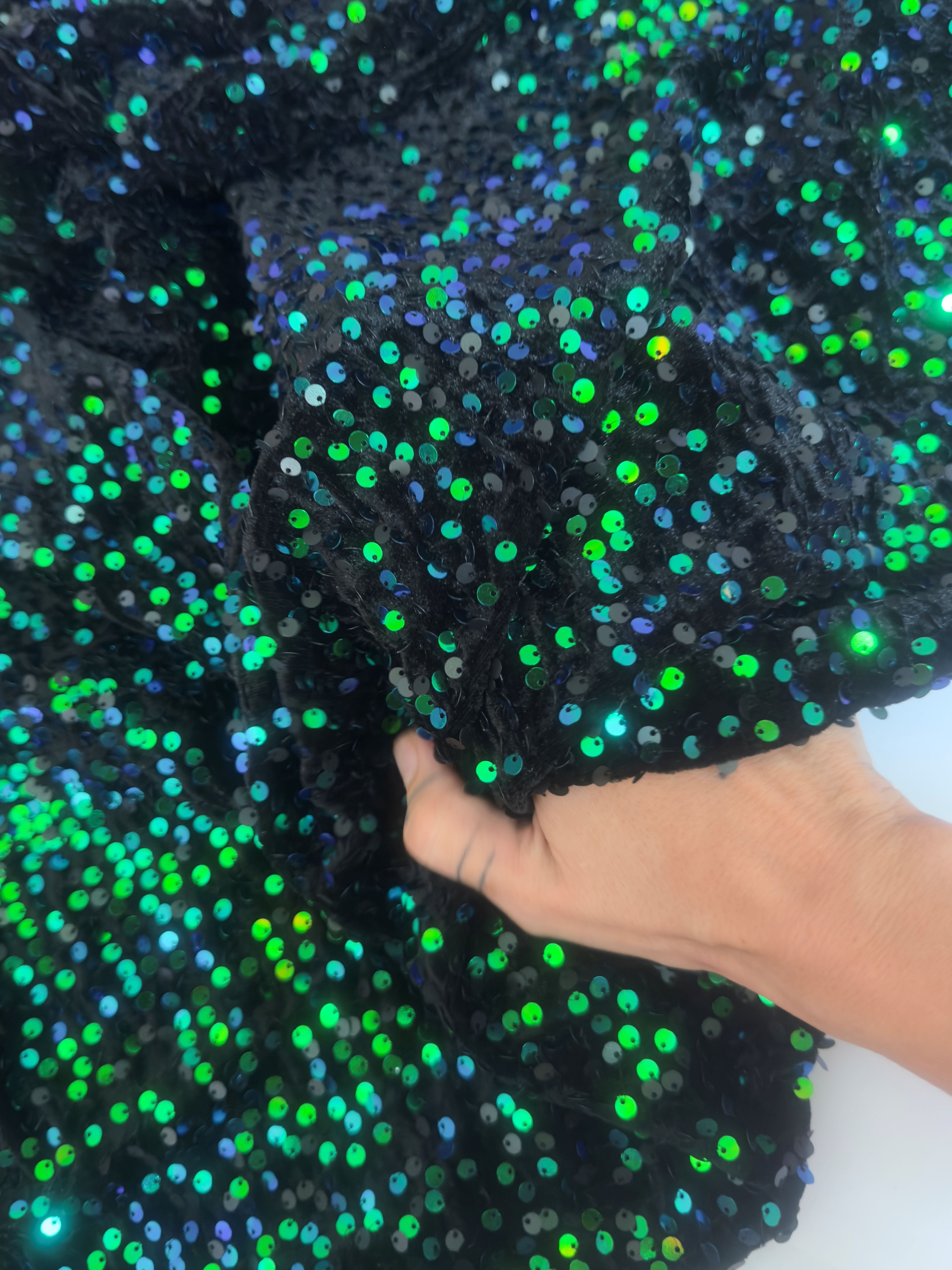 Kelly Green Sequins Velvet, Fabric Store, Sewing Store, Cheap Fabric Store, Kiki Textiles, Textile by the Yard