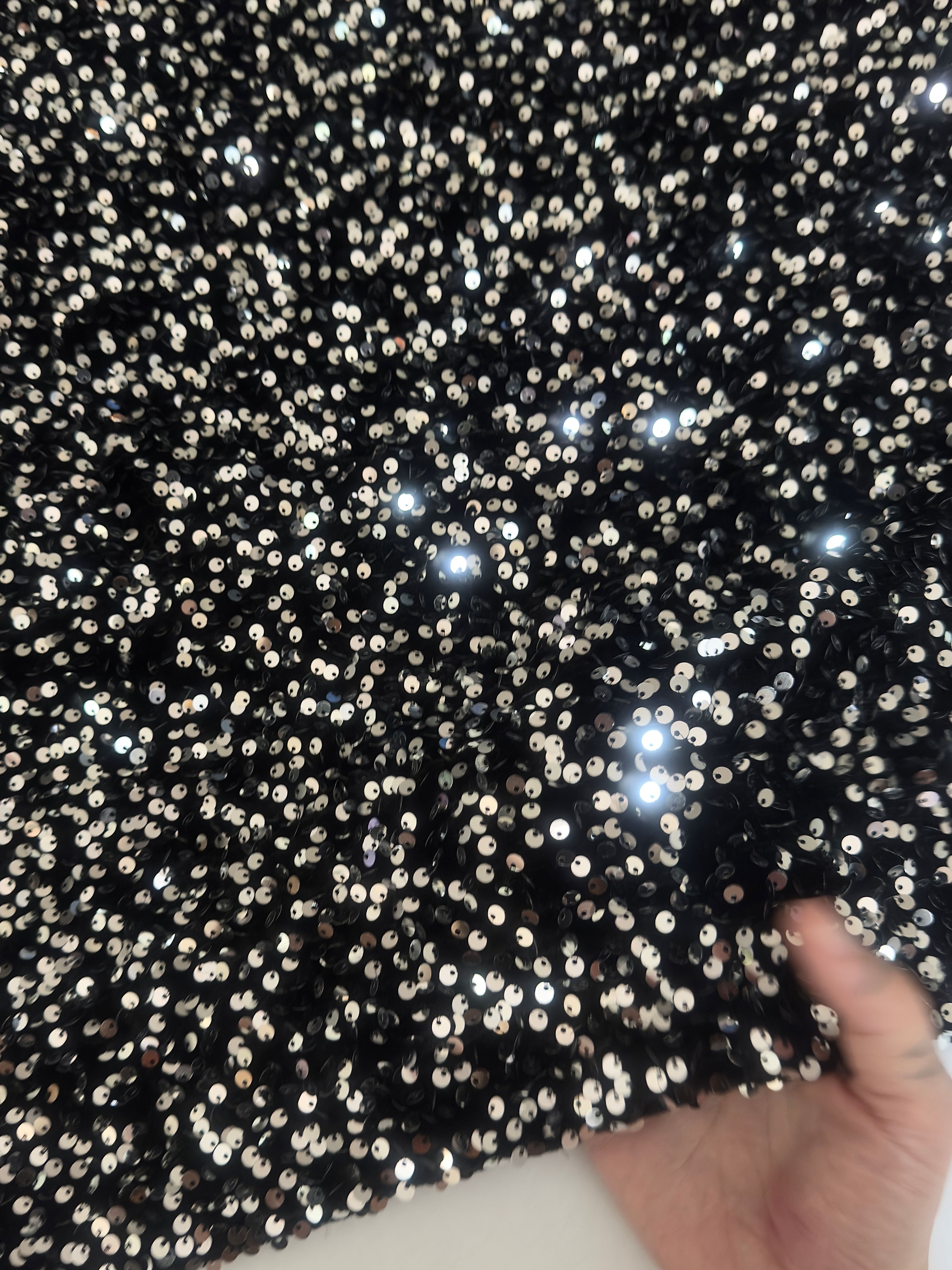 Silver - Black Sequins Velvet, Fabric Store, Sewing Store, Cheap Fabric Store, Kiki Textiles, Textile by the Yard