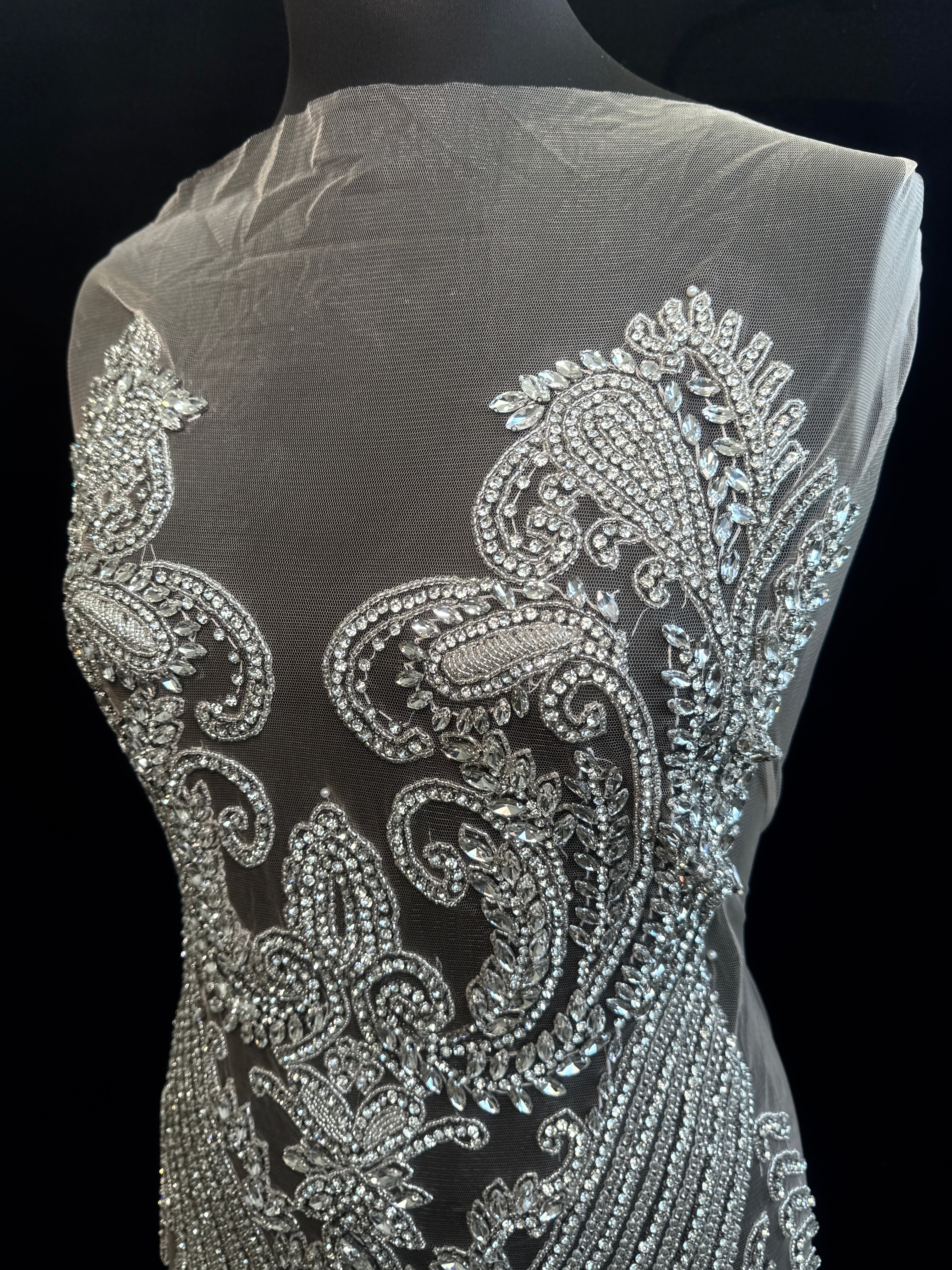 Deborah Silver Rhinestones Bodice Applique, silver rhinestone, light silver rhinestone, dark silver rhinestone