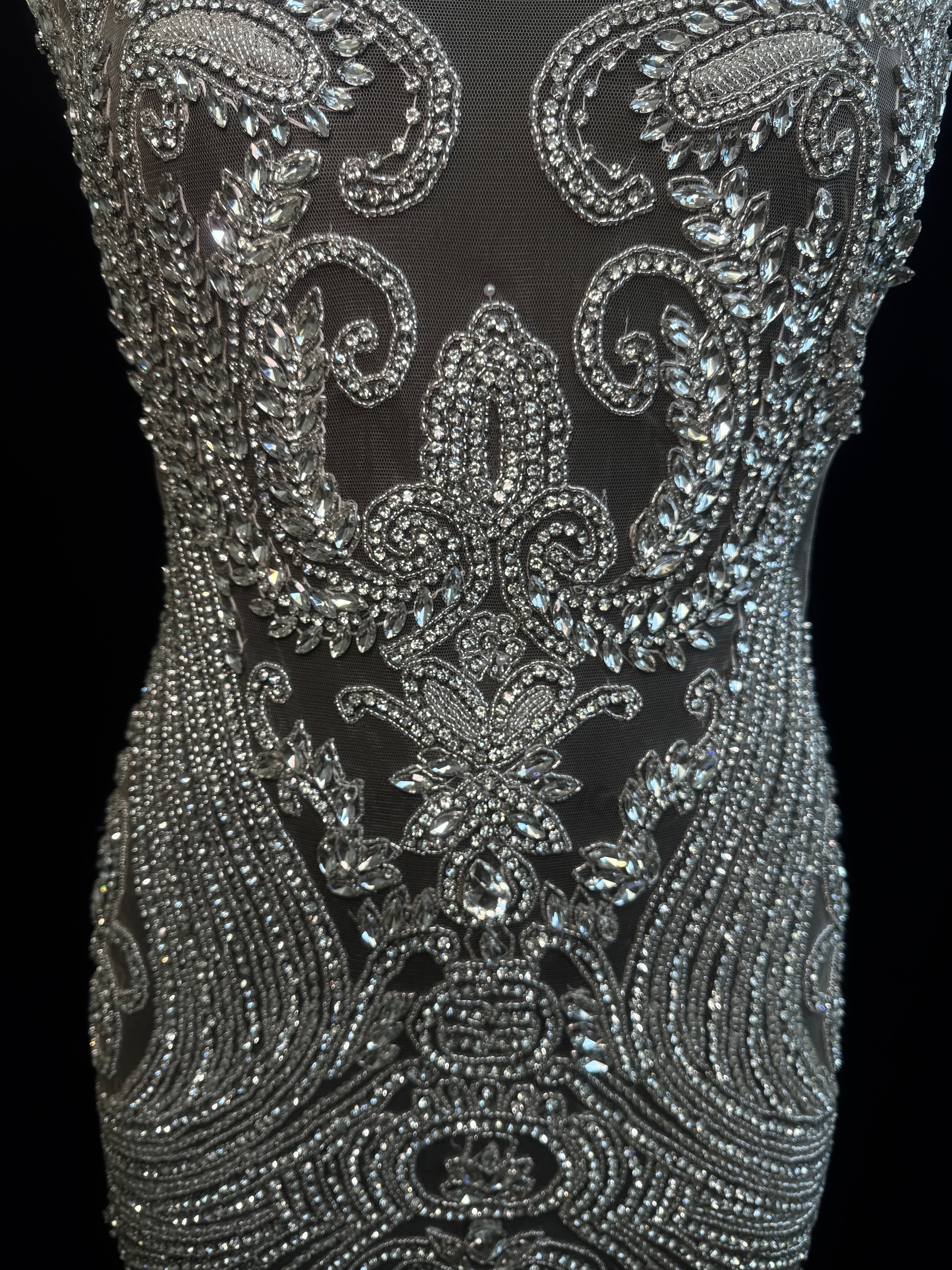 Deborah Silver Rhinestones Bodice Applique, silver rhinestone, light silver rhinestone, dark silver rhinestone