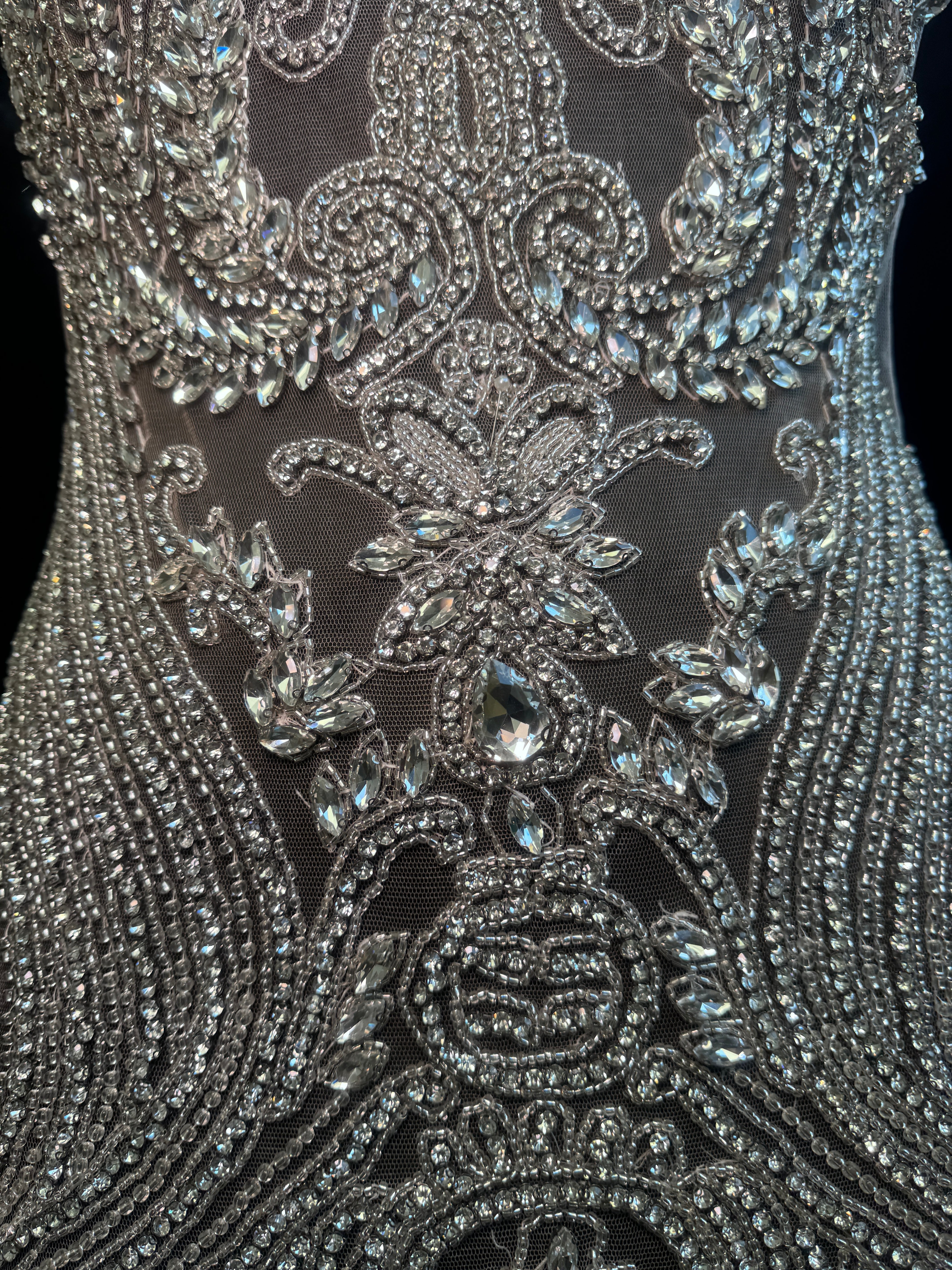 Deborah Silver Rhinestones Bodice Applique, silver rhinestone, light silver rhinestone, dark silver rhinestone