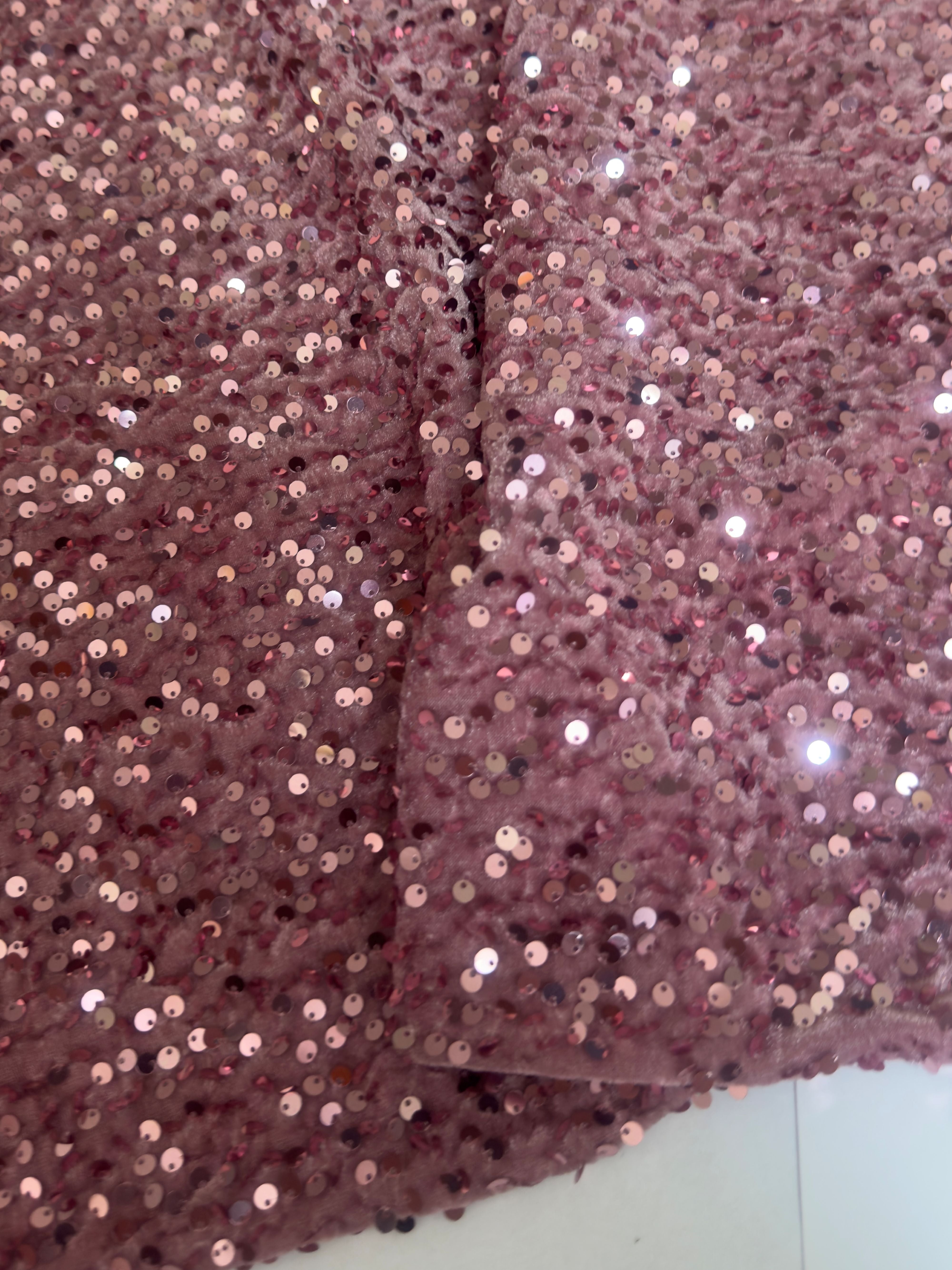 Mauve Sequins Velvet, Sequins Velvet, Stretch Sequin Mesh, Stretch Sequin velvet for woman, Stretch Sequin velvet for bride, Stretch Sequin velvet on discount, Stretch Sequin velvet online