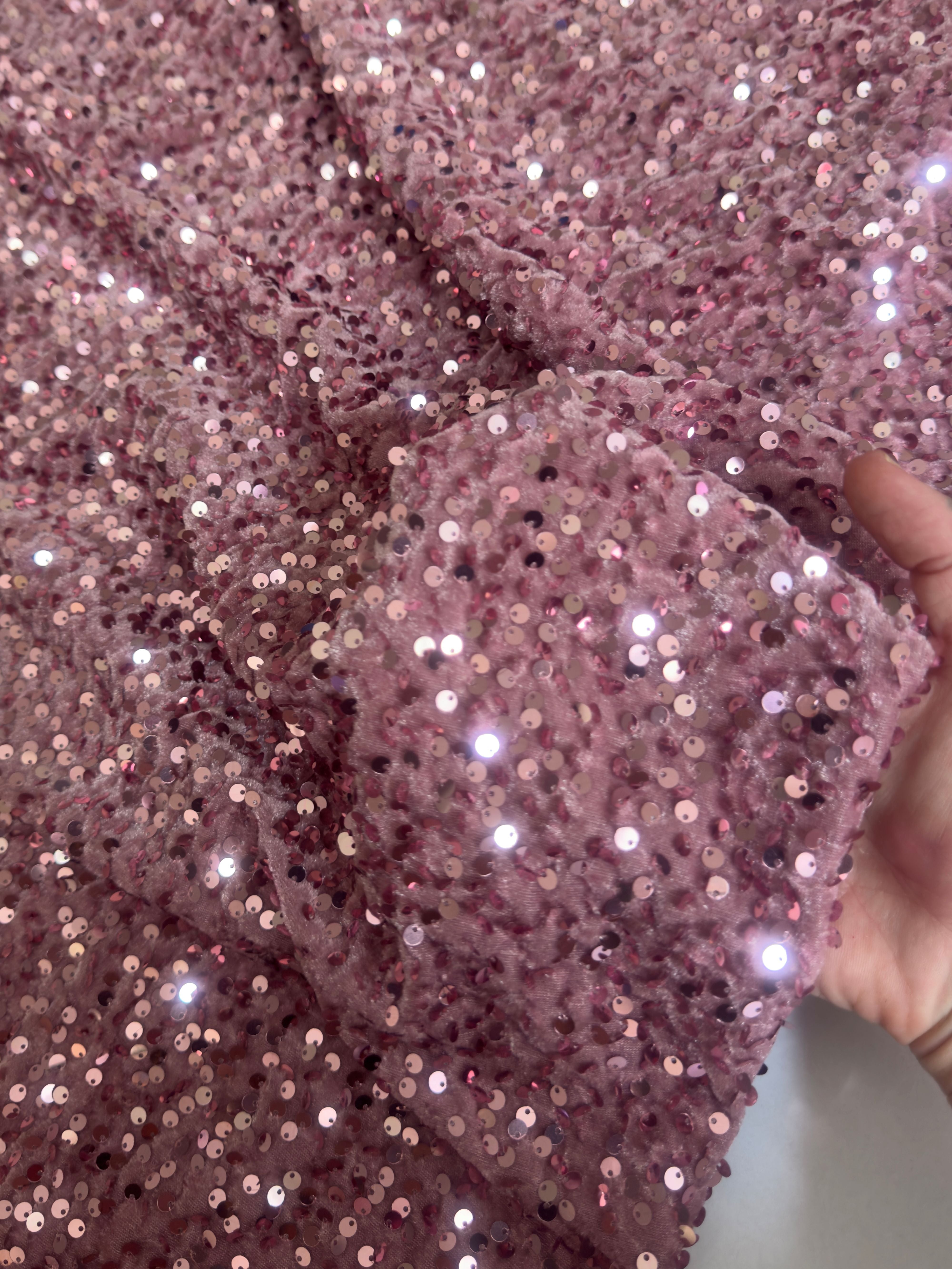Mauve Sequins Velvet, Sequins Velvet, Stretch Sequin Mesh, Stretch Sequin velvet for woman, Stretch Sequin velvet for bride, Stretch Sequin velvet on discount, Stretch Sequin velvet online