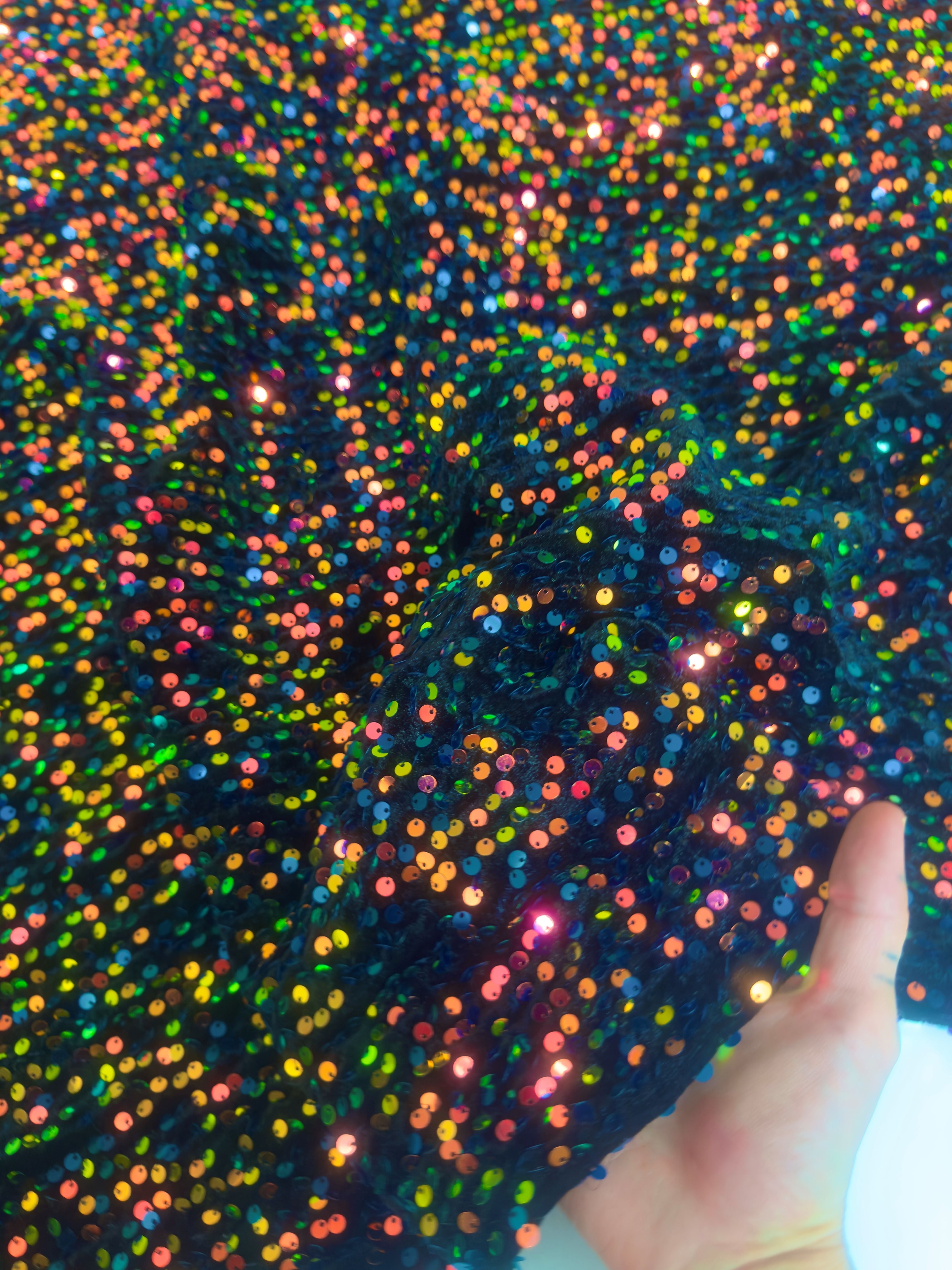 Multicolor Iridescent Sequins Velvet, Fabric Store, Sewing Store, Cheap Fabric Store, Kiki Textiles, Textile by the Yard