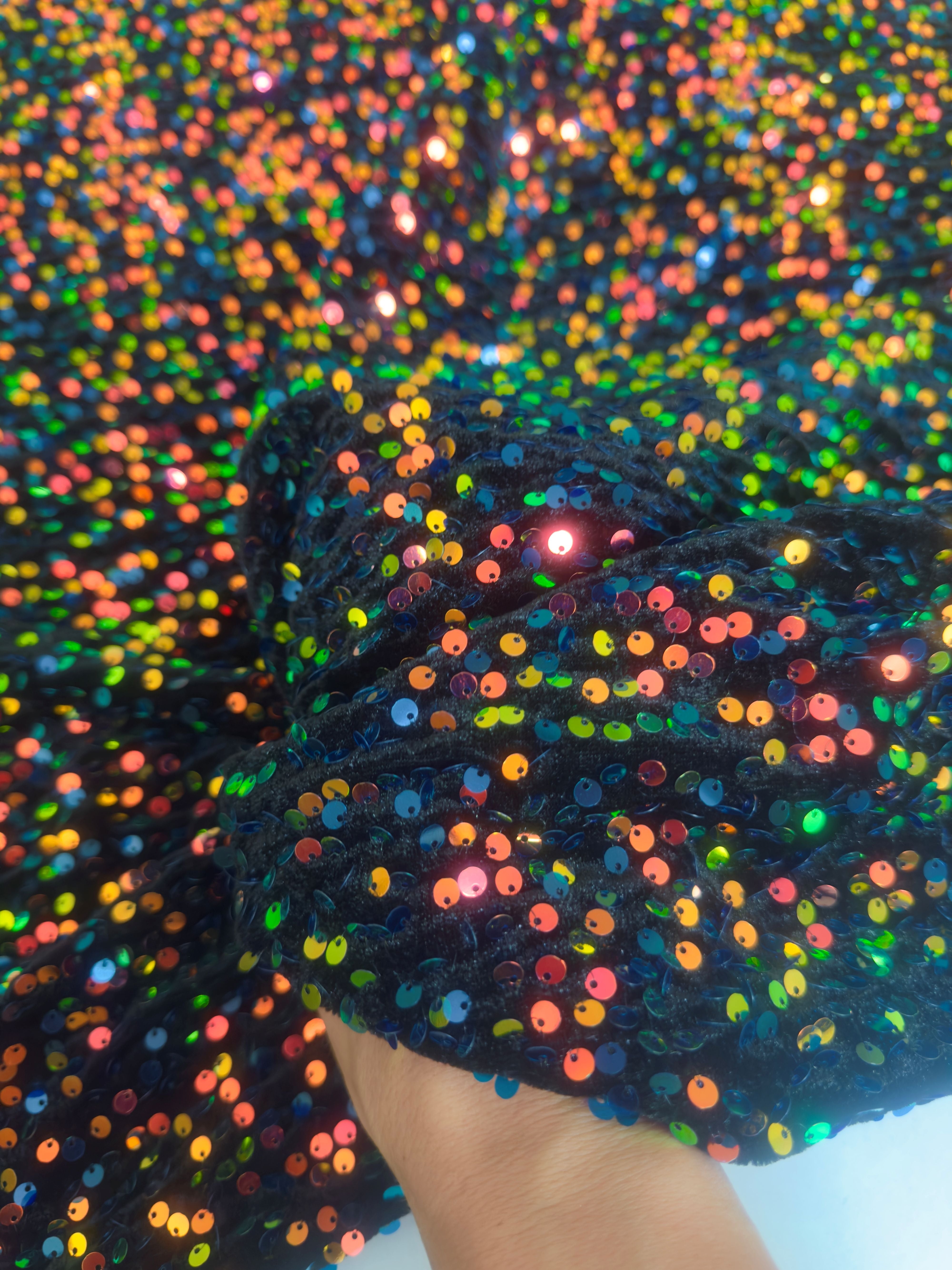 Multicolor Iridescent Sequins Velvet, Fabric Store, Sewing Store, Cheap Fabric Store, Kiki Textiles, Textile by the Yard