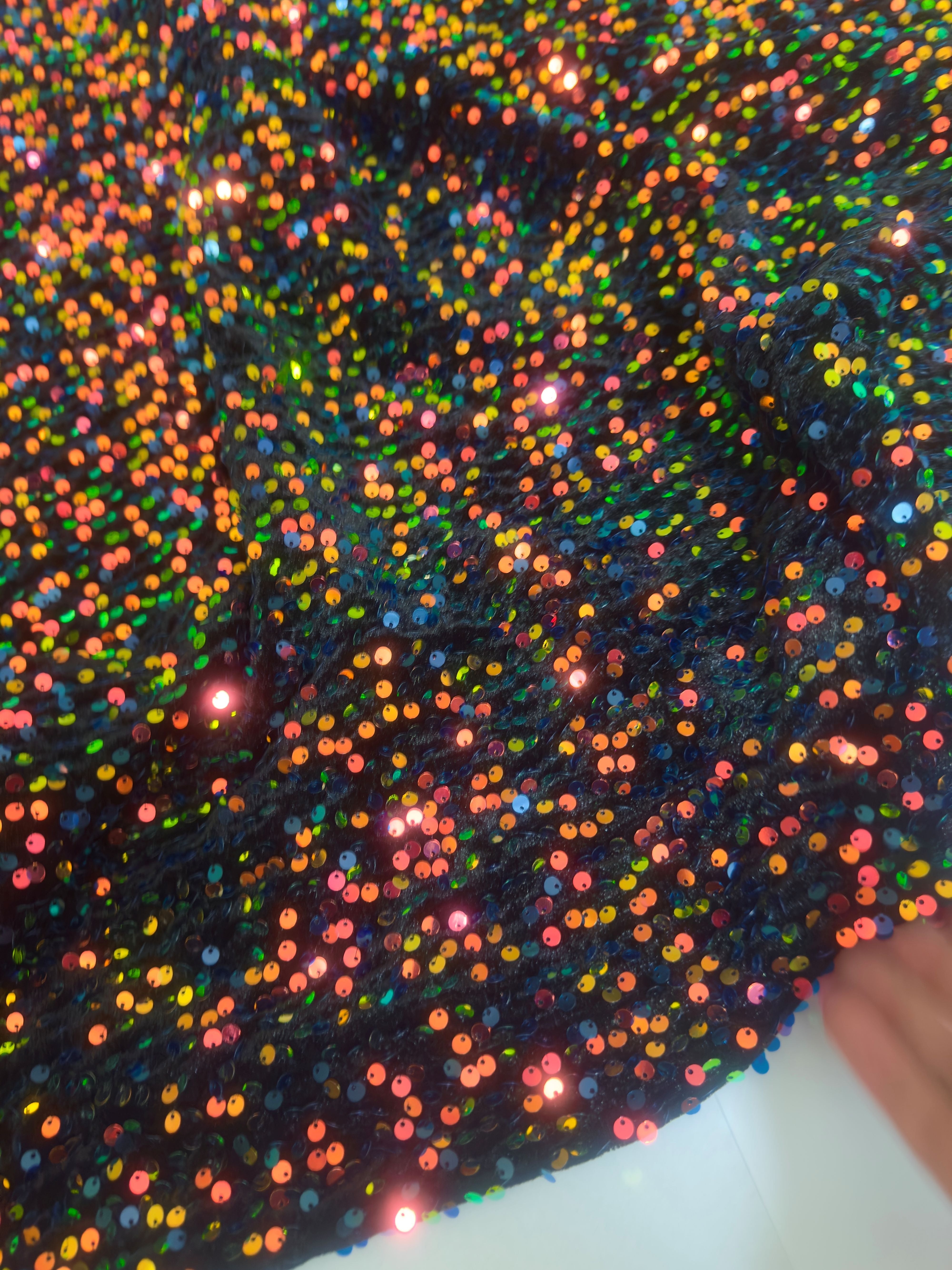 Multicolor Iridescent Sequins Velvet, Fabric Store, Sewing Store, Cheap Fabric Store, Kiki Textiles, Textile by the Yard