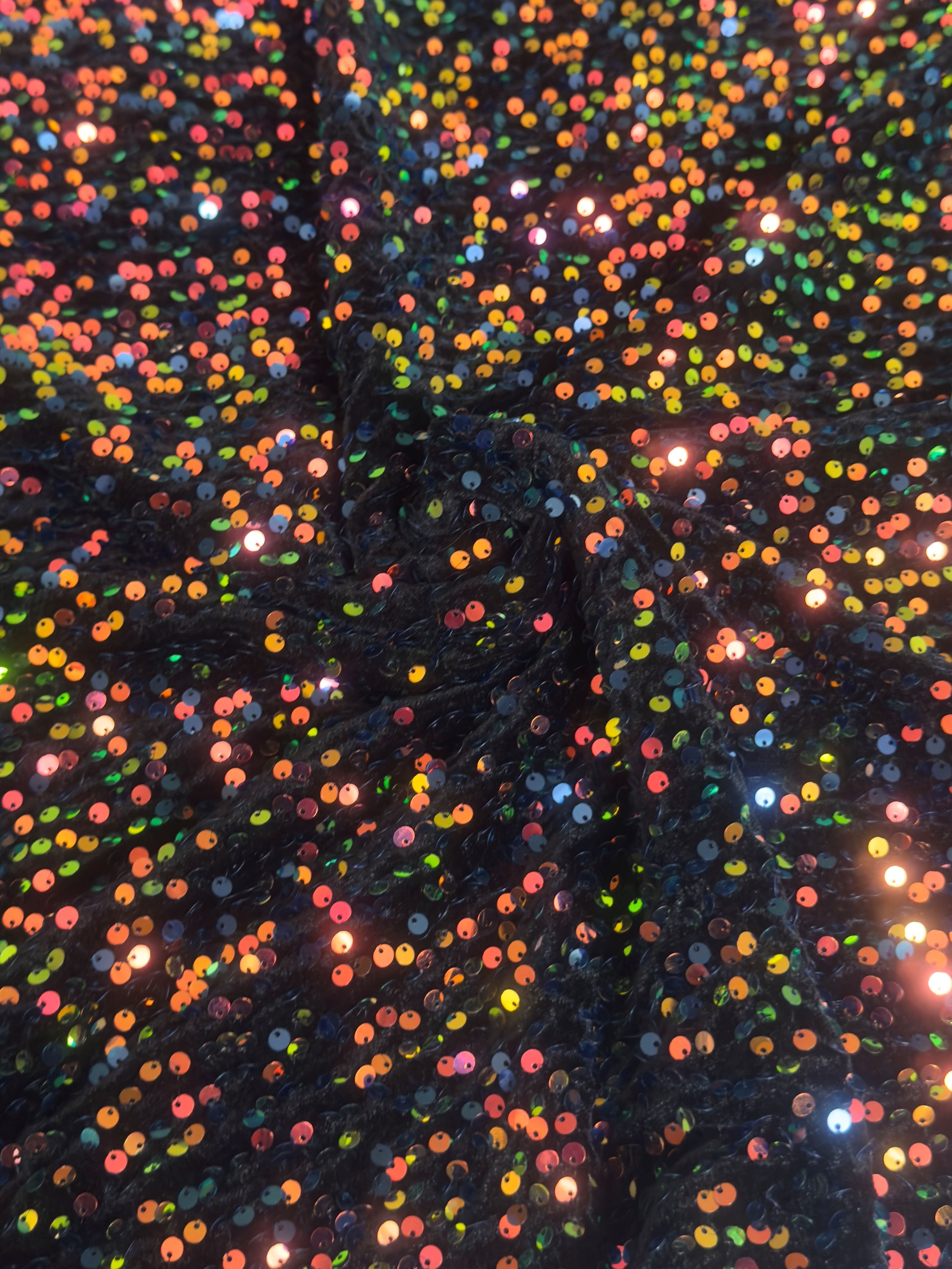 Multicolor Iridescent Sequins Velvet, Sequins Velvet, Stretch Sequin Mesh, Stretch Sequin velvet for woman, Stretch Sequin velvet for bride, Stretch Sequin velvet on discount, Stretch Sequin velvet online