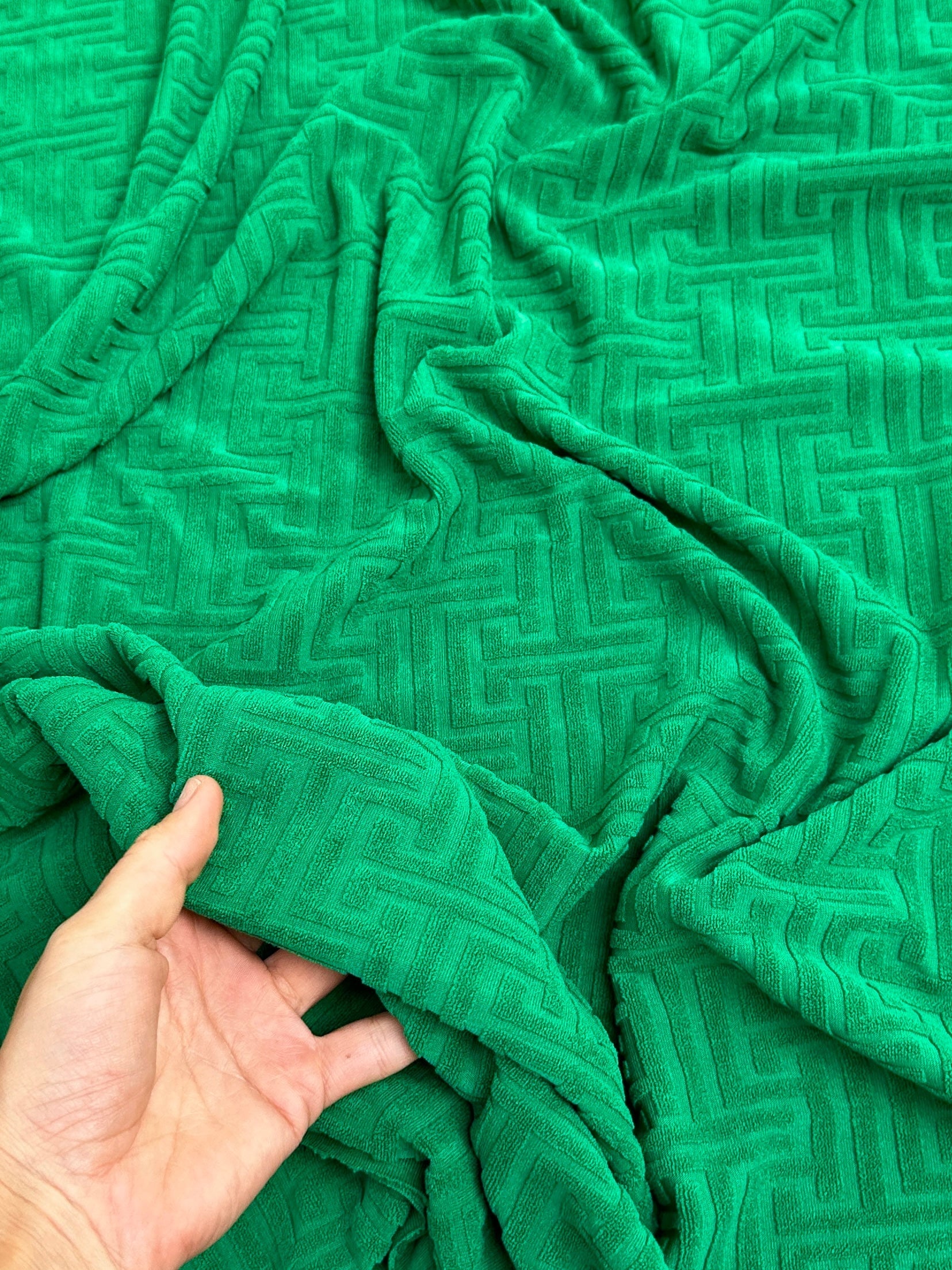 Kelly Green Textured Cricket Jersey Knit, green Jersey Knit,  dark green Jersey Knit, light green Jersey Knit, Jersey Knit for woman, Jersey Knit for winter, Jersey Knit on sale, Jersey Knit on discount