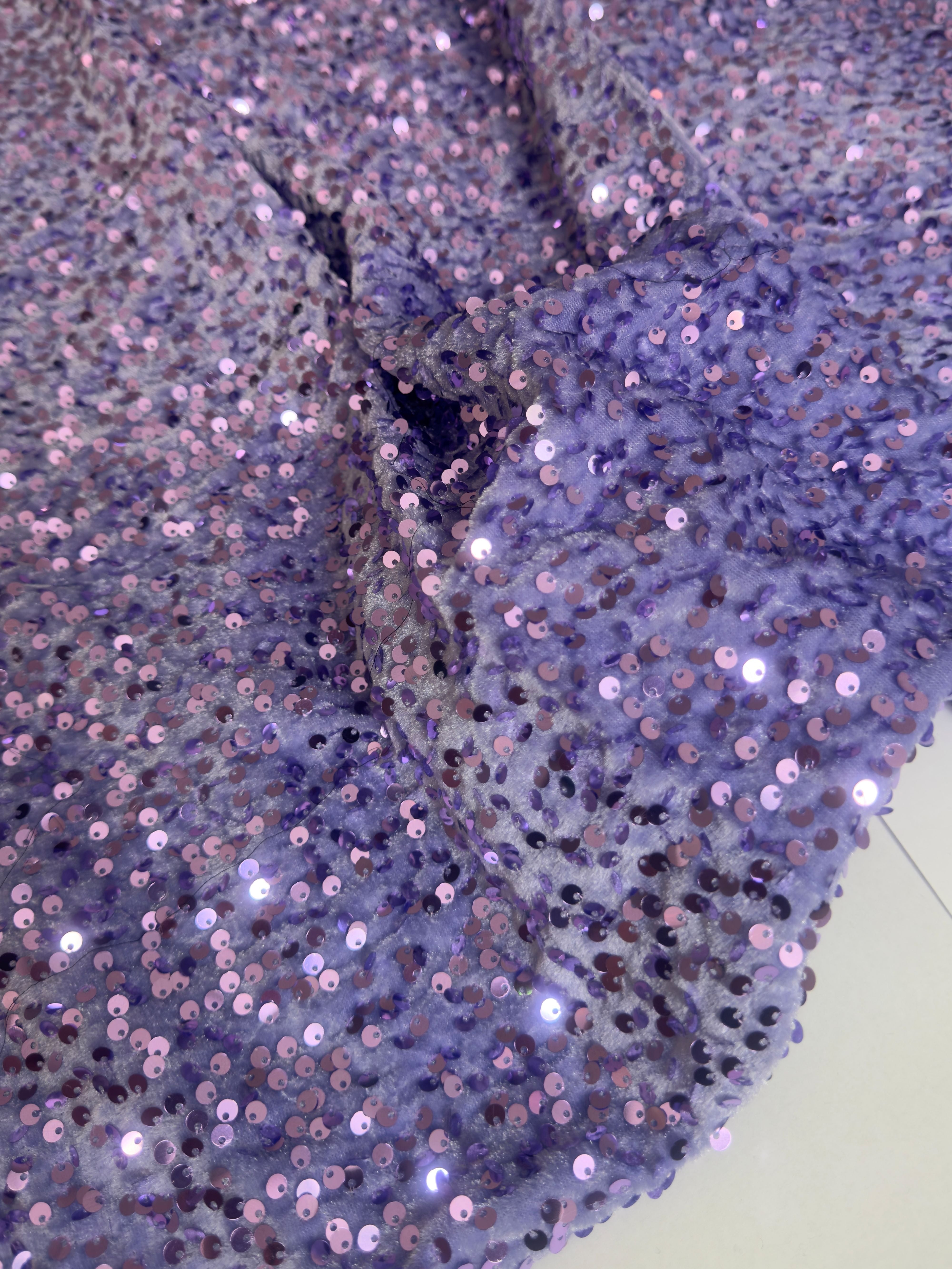 Light Lavender Sequins Velvet, Stretch Sequin Mesh, Stretch Sequin velvet for woman, Stretch Sequin velvet for bride, Stretch Sequin velvet on discount, Stretch Sequin velvet online