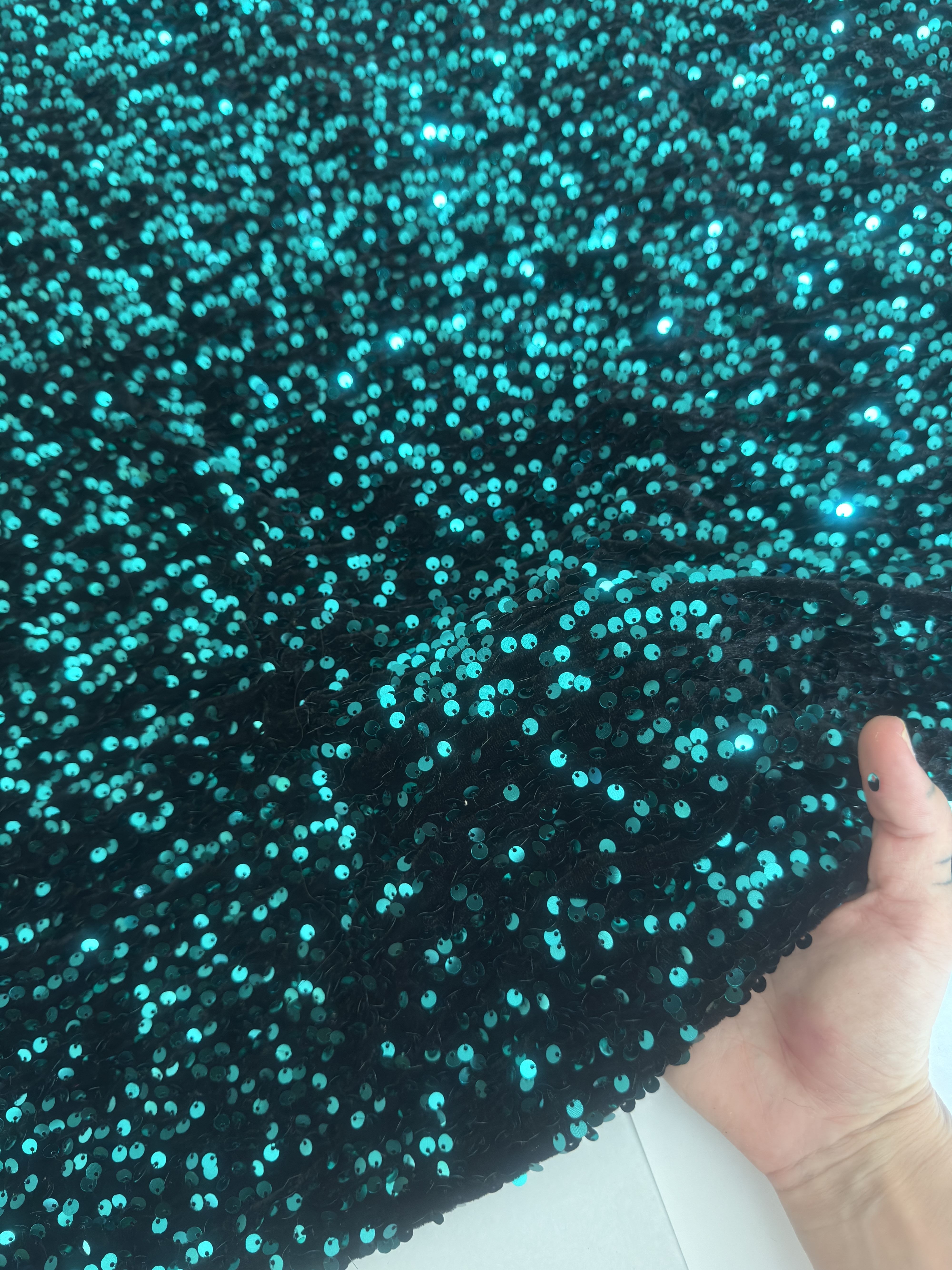 Jade Green Sequins Velvet, Stretch Sequin Mesh, Stretch Sequin velvet for woman, Stretch Sequin velvet for bride, Stretch Sequin velvet on discount, Stretch Sequin velvet online