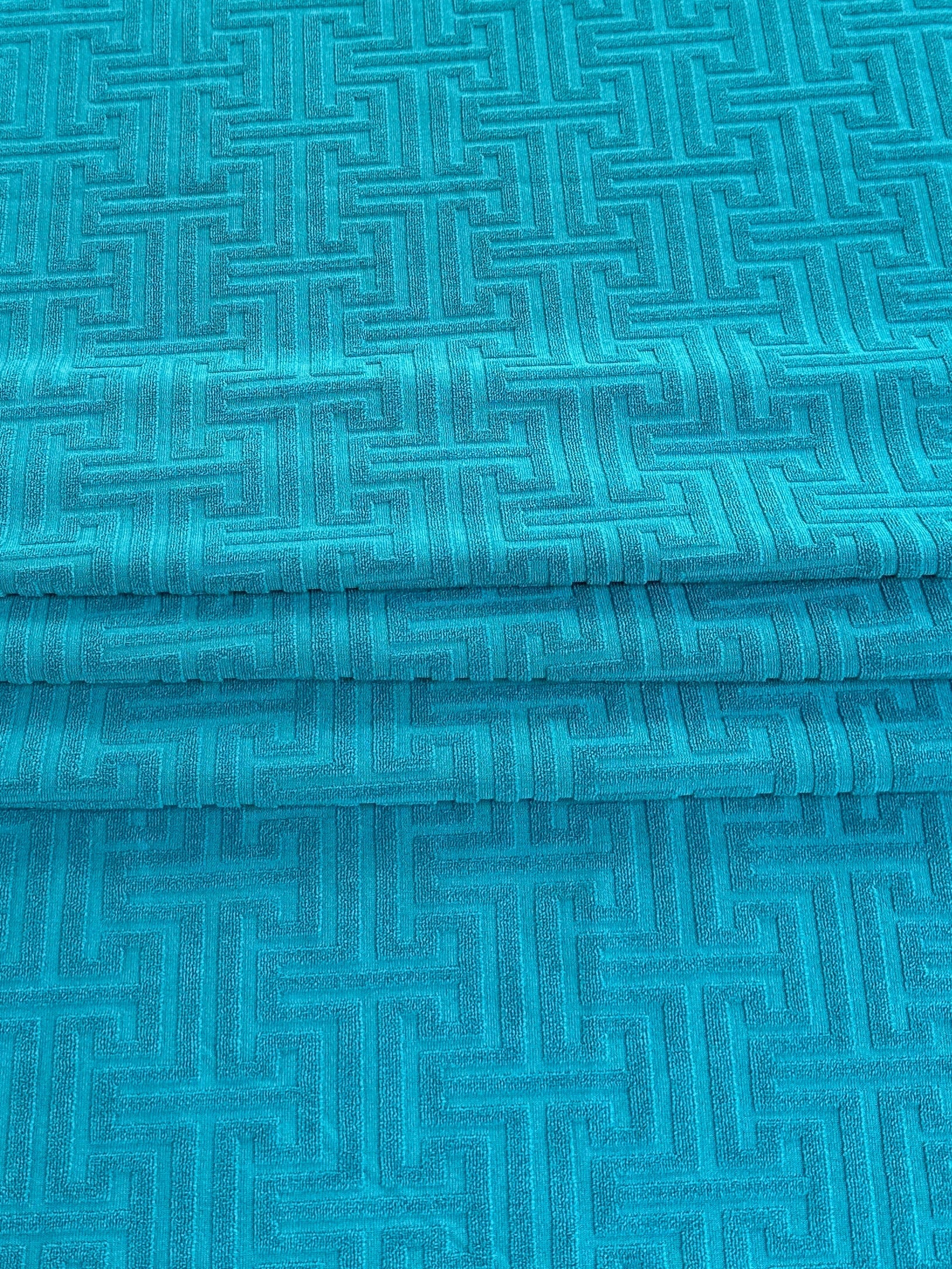 Turquoise Textured Geometric Pattern Jersey Knit, dark blue Geometric Jersey Knit, blue Geometric Jersey Knit, Geometric Jersey Knit for woman, Geometric Jersey Knit for bride, Geometric Jersey Knit on sale, Geometric Jersey Knit on discount
