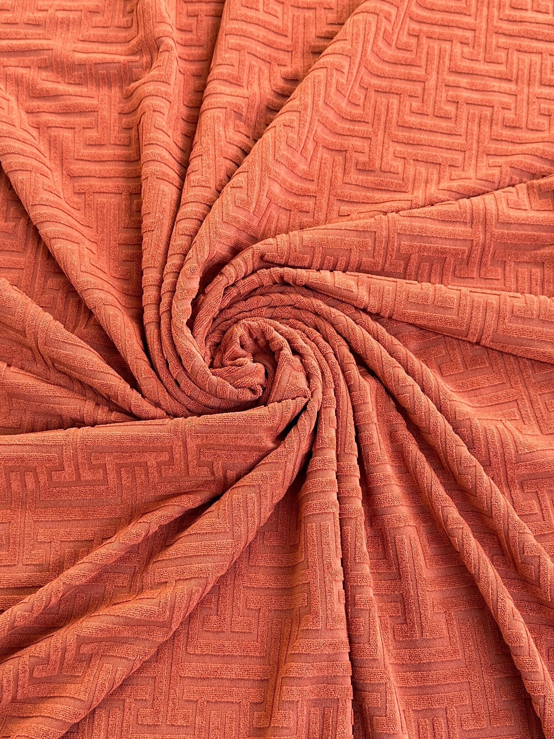 burnt orange Textured Geo Jersey Knit, orange Textured Geo Jersey Knit, dark orange Textured Geo Jersey Knit, light orange Textured Geo Jersey Knit,  Textured Geo Jersey Knit for woman,  Textured Geo Jersey Knit on discount