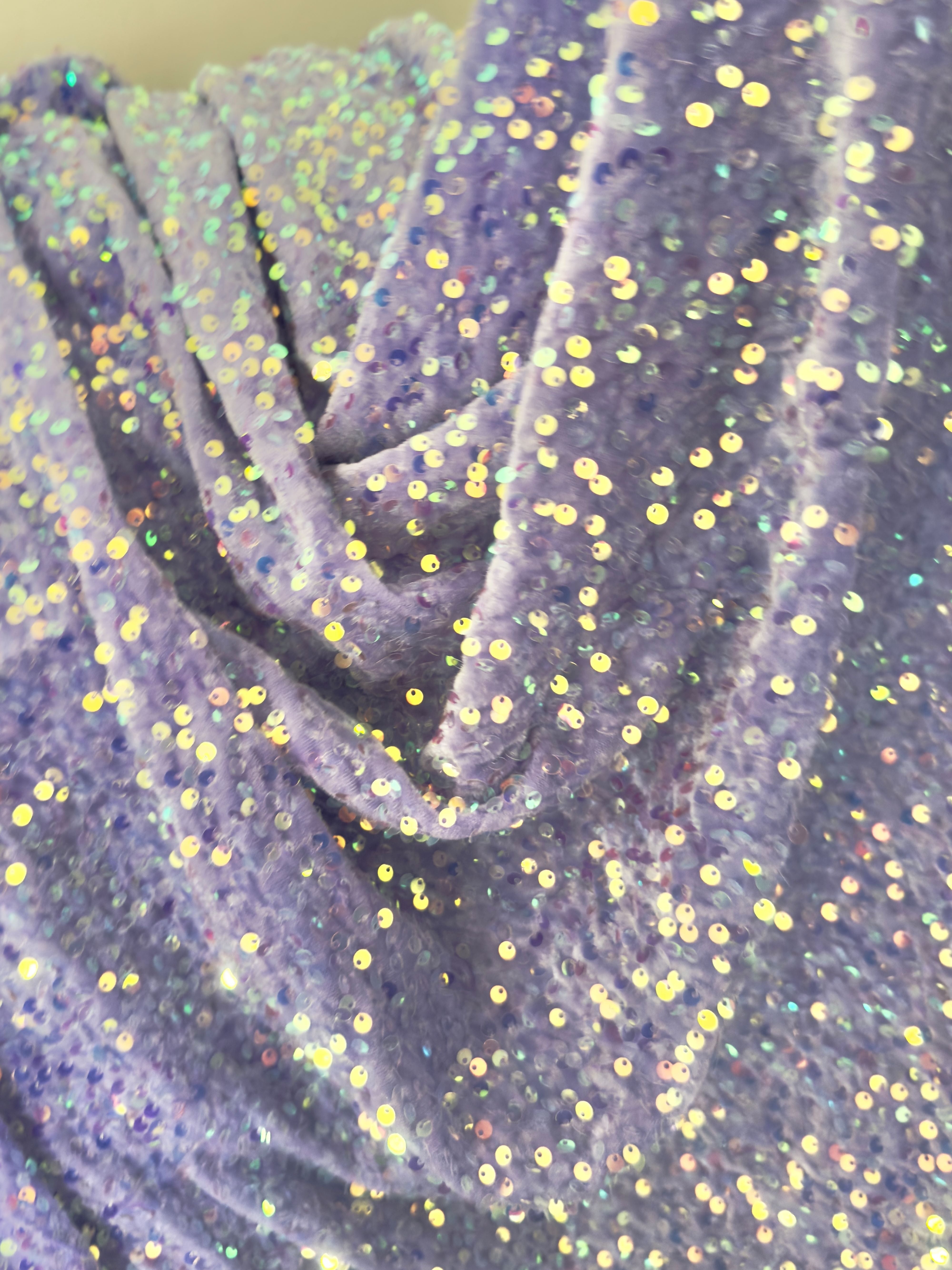 Lilac Sequins Velvet, Sequins Velvet, Stretch Sequin Mesh, Stretch Sequin velvet for woman, Stretch Sequin velvet for bride, Stretch Sequin velvet on discount, Stretch Sequin velvet online