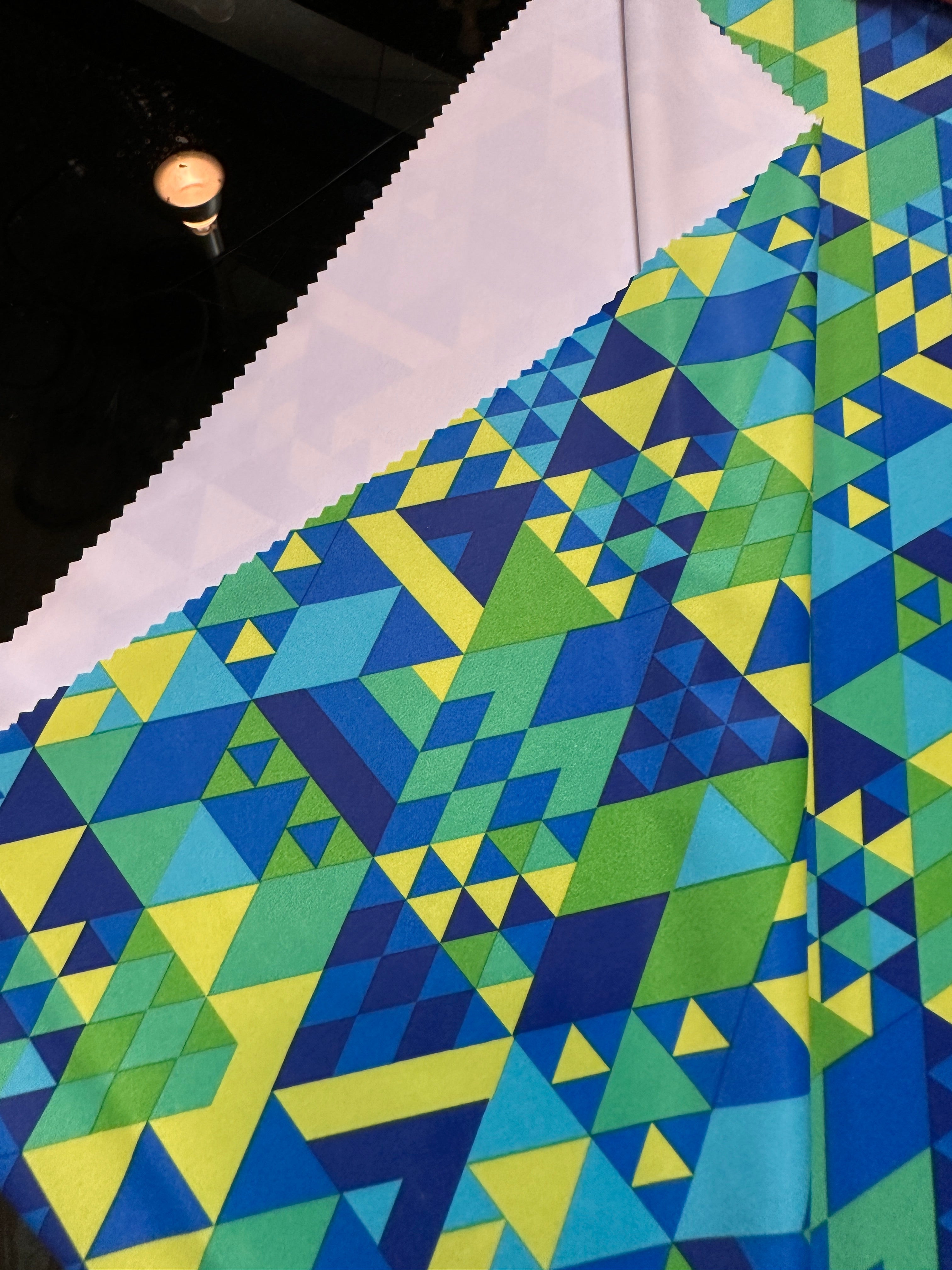 Triangle Print Nylon Spandex, colorfull spandex fabric, spandex for legging, fabric for dancewear, kikitextiles, printed Nylon Spandex, spandex store usa, spandex for woman, spandex on sale, spandex on discount, premium spandex