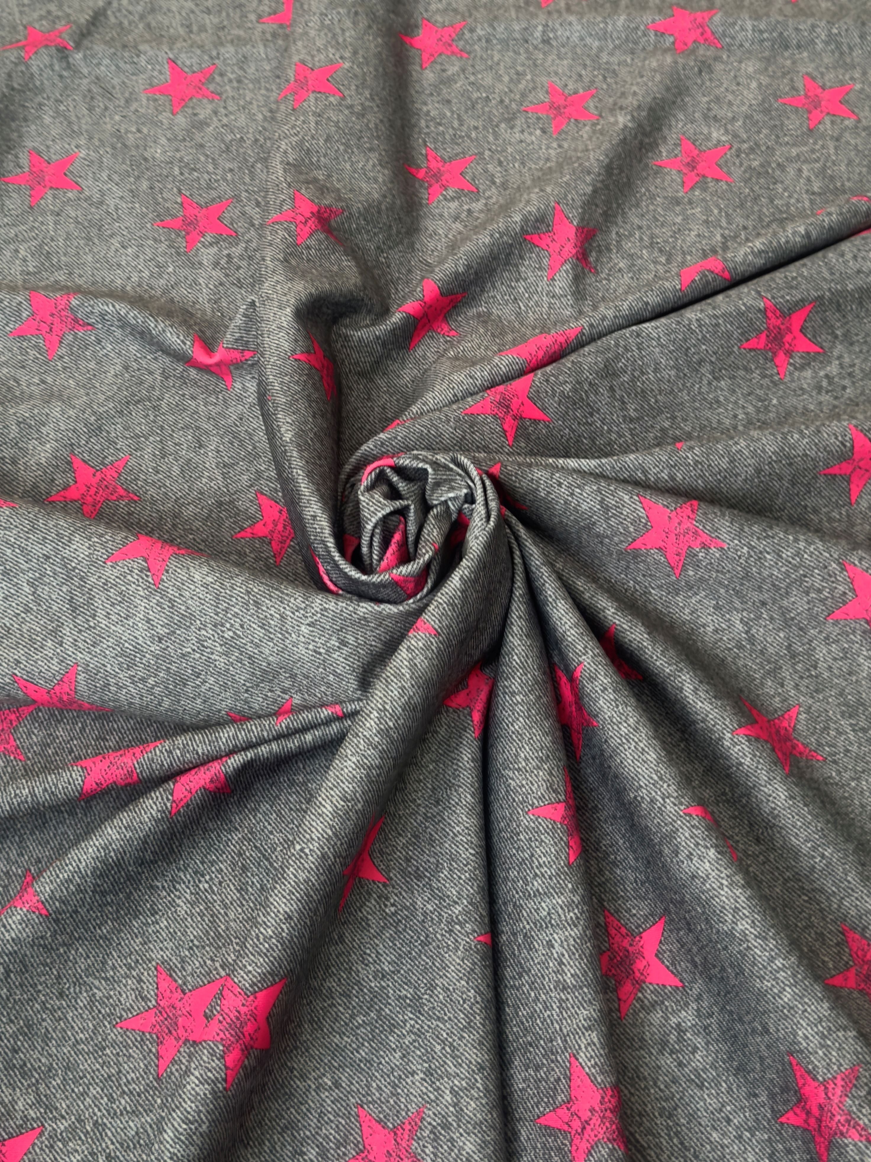 Pink Stars on Gray Nylon Spandex, Fabric Store, Sewing Store, Cheap Fabric Store, Kiki Textiles, Textile by the Yard