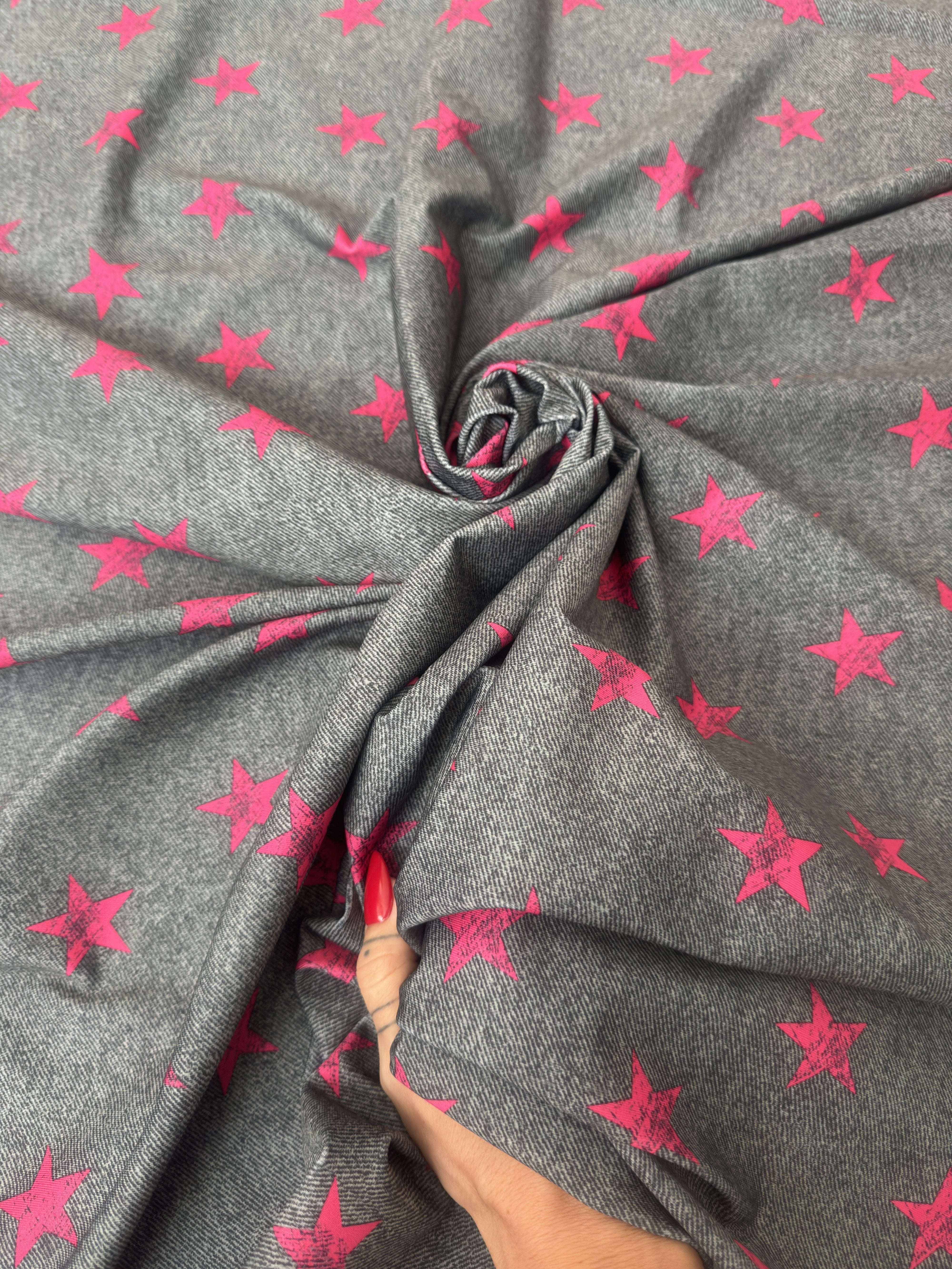 Pink Stars on Gray Nylon Spandex, Fabric Store, Sewing Store, Cheap Fabric Store, Kiki Textiles, Textile by the Yard