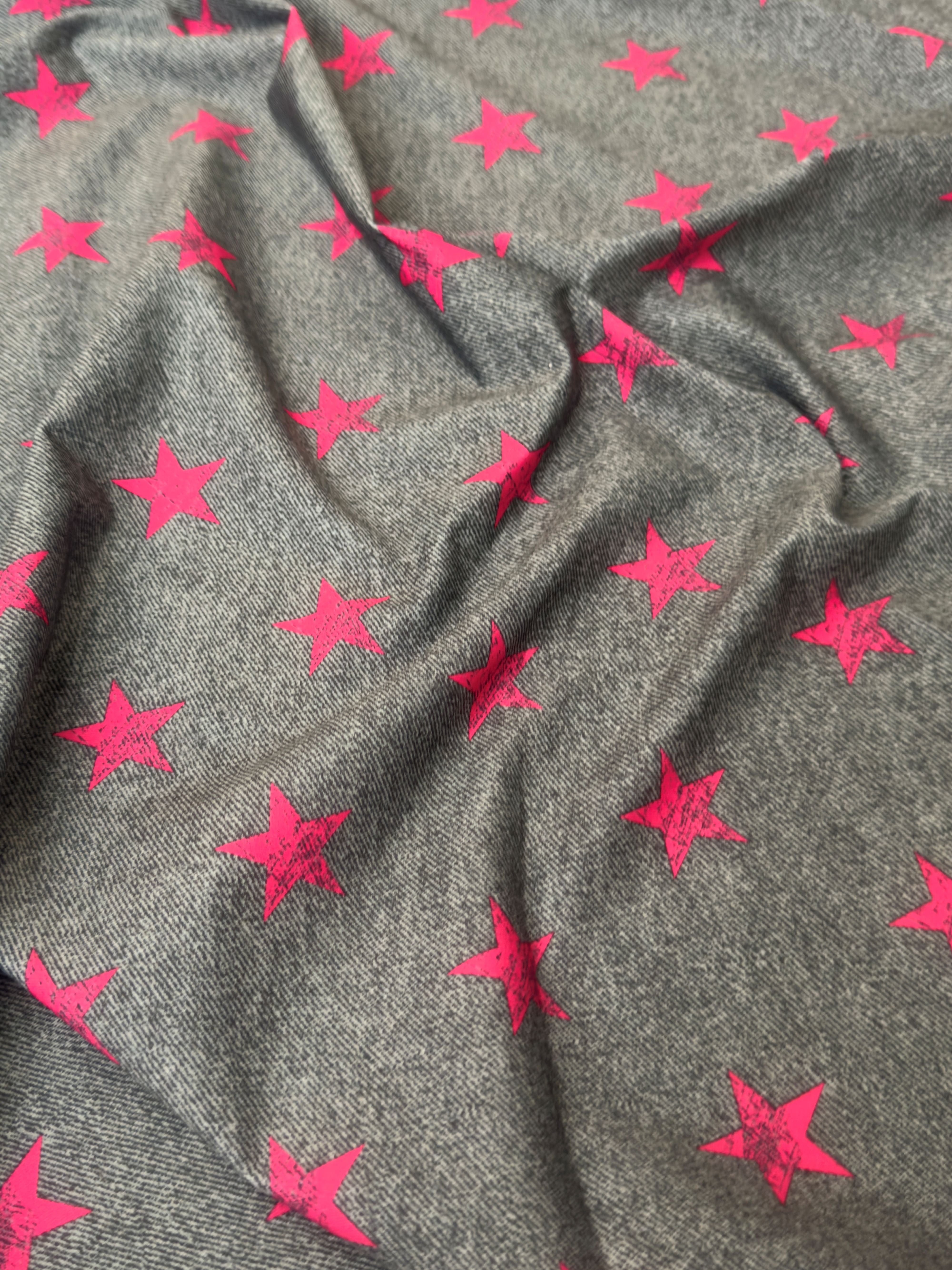 Pink Stars on Gray Nylon Spandex, Fabric Store, Sewing Store, Cheap Fabric Store, Kiki Textiles, Textile by the Yard