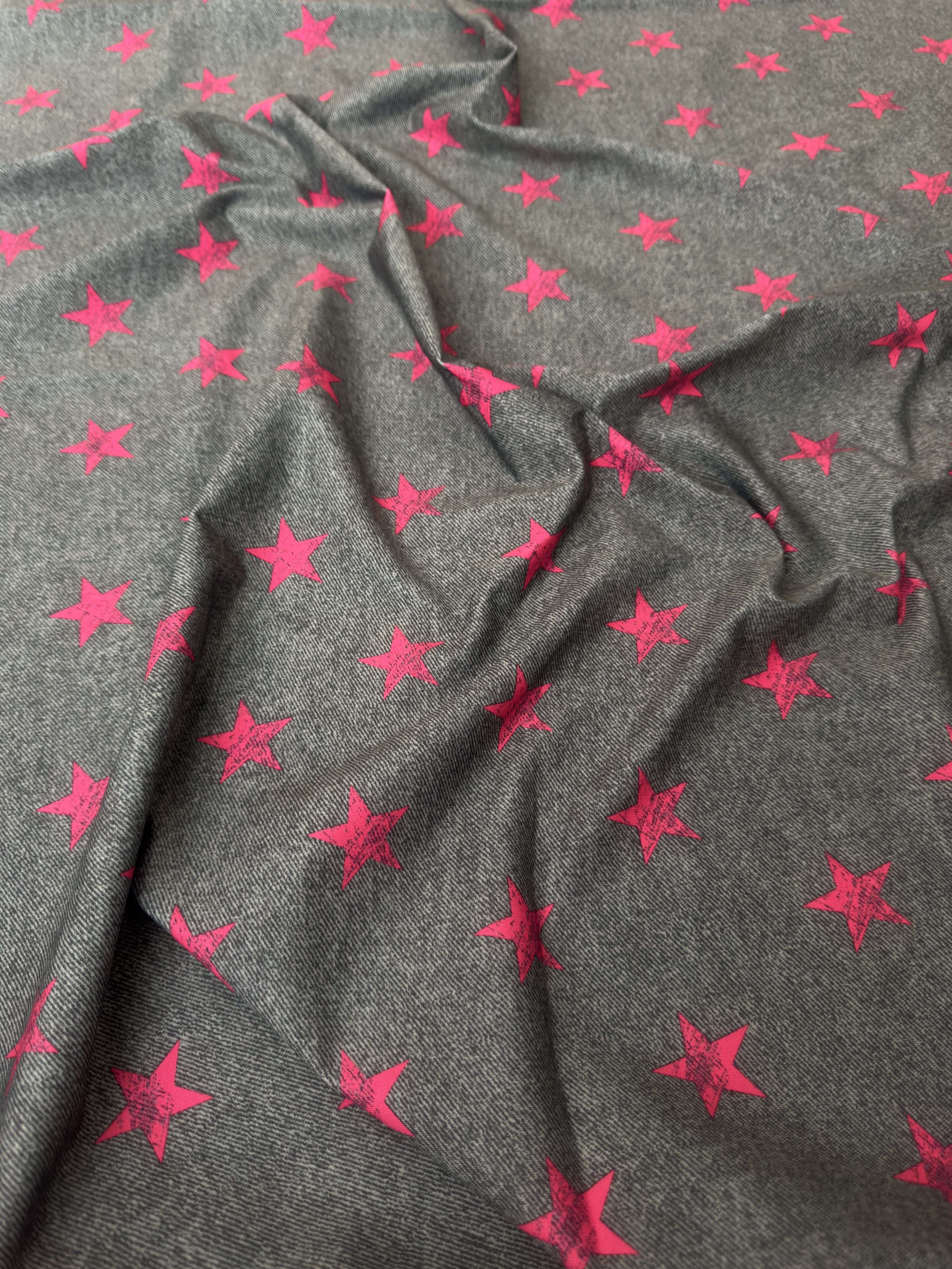 Pink Stars on Gray Nylon Spandex, Nylon Spandex, Shiny Spandex, Stretch Fabric, 4 way stretch fabric, Fabric on Sale, Activewear Fabric, Polyester Fabric