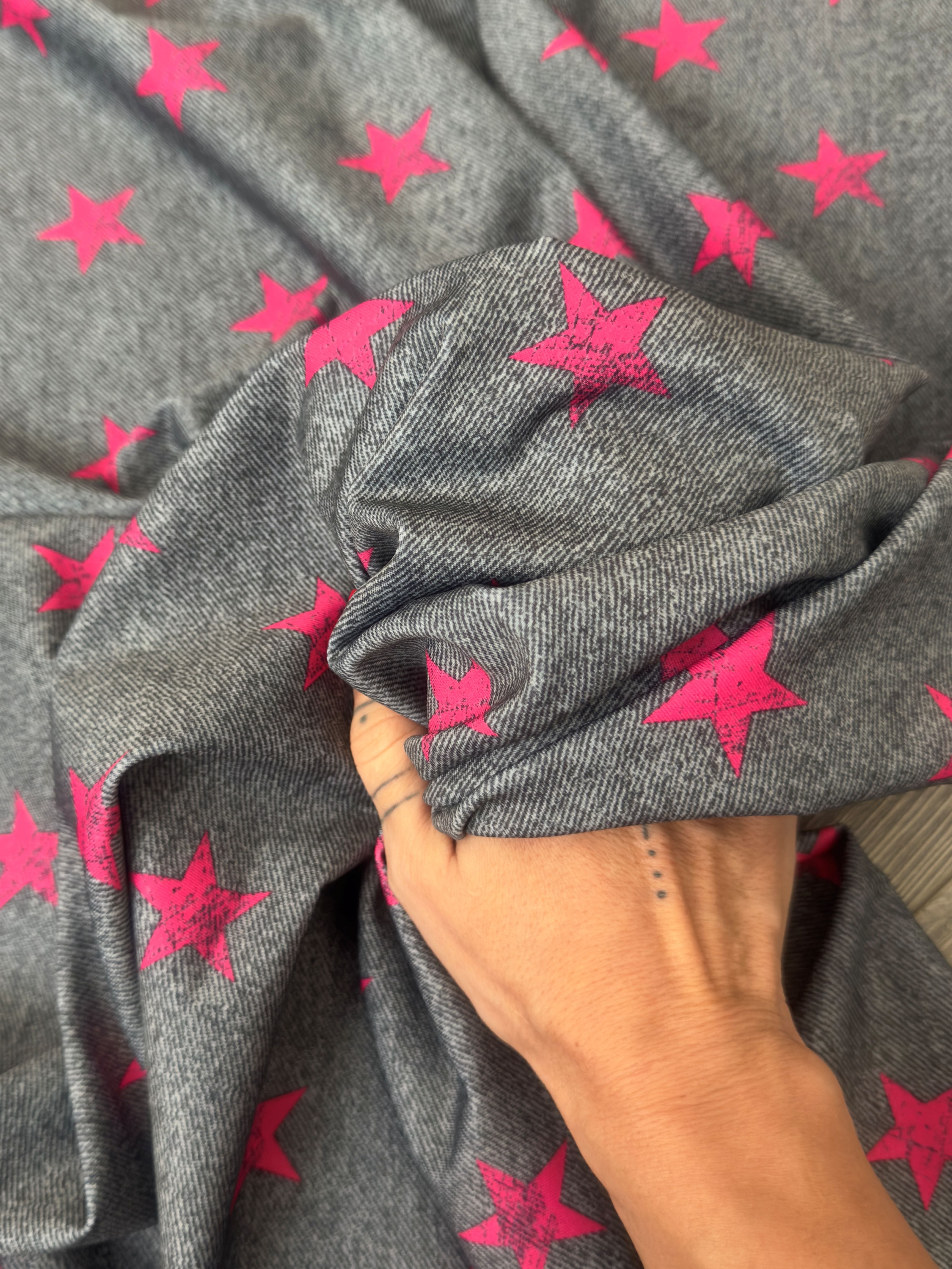 Pink Stars on Gray Nylon Spandex, Fabric Store, Sewing Store, Cheap Fabric Store, Kiki Textiles, Textile by the Yard