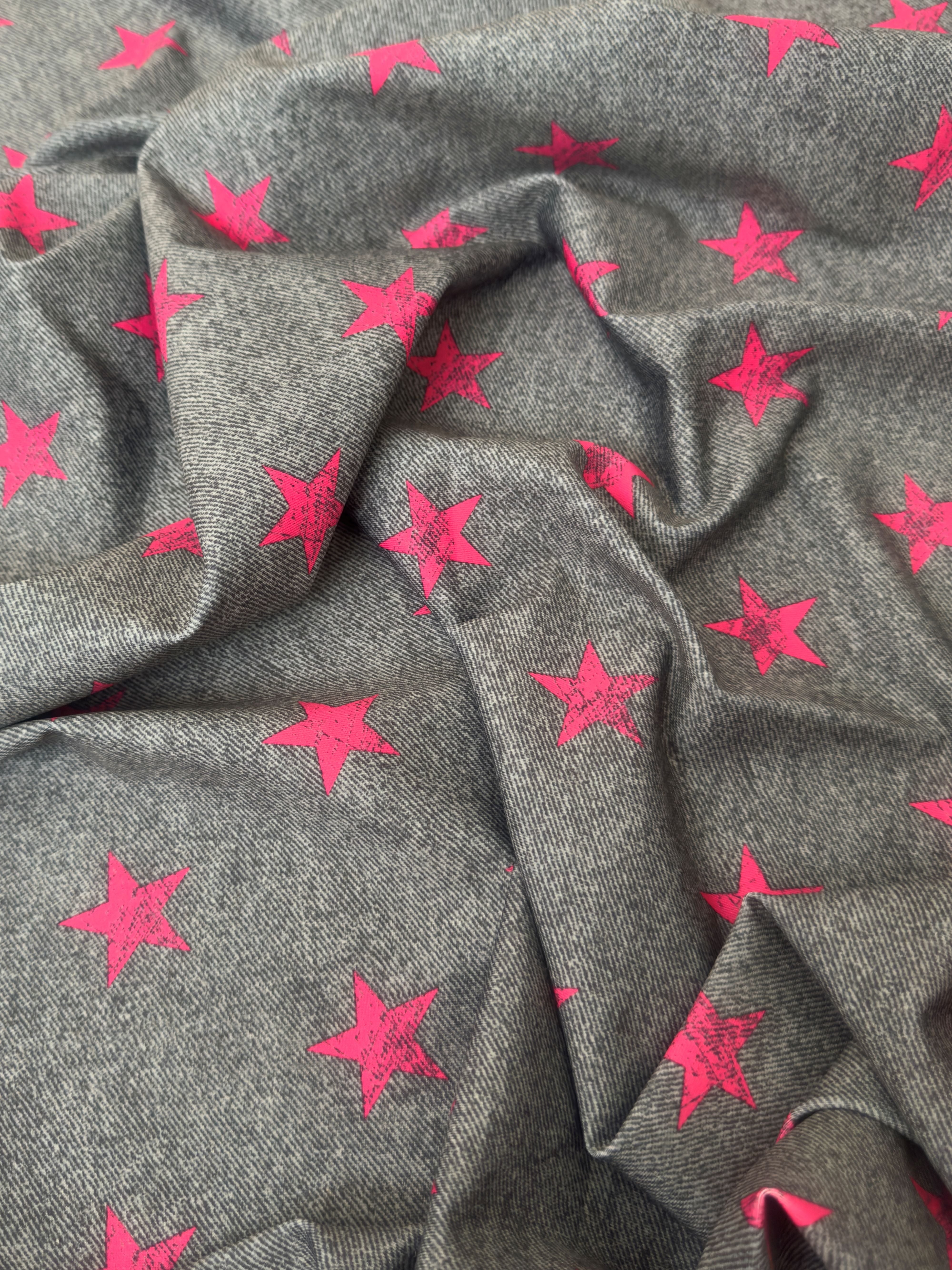Pink Stars on Gray Nylon Spandex, Nylon Spandex, Shiny Spandex, Stretch Fabric, 4 way stretch fabric, Fabric on Sale, Activewear Fabric, Polyester Fabric