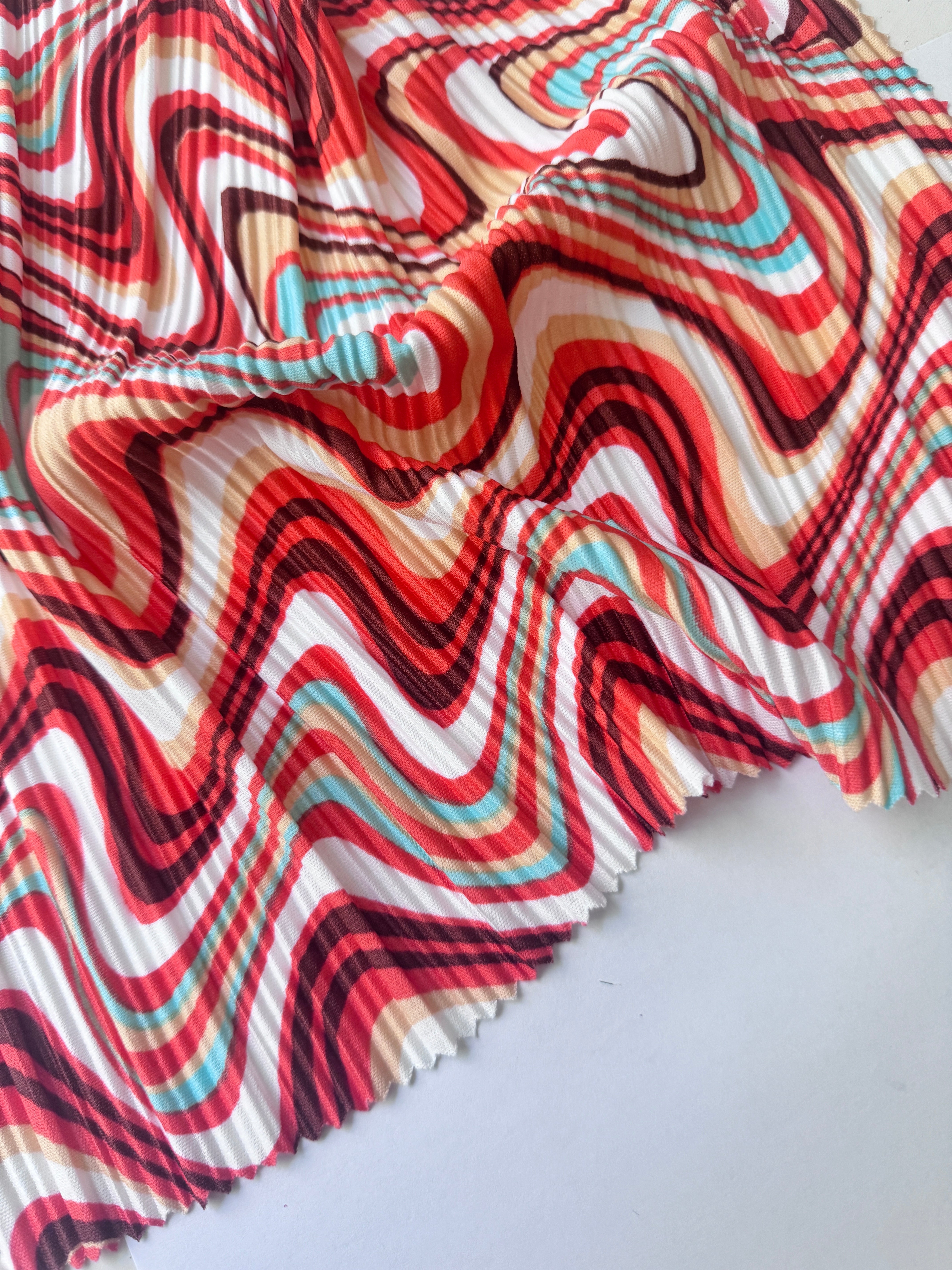 Multicolor Print Pleated Knit, online textile store, sewing, fabric store, sewing store, cheap fabric store, kiki textiles
