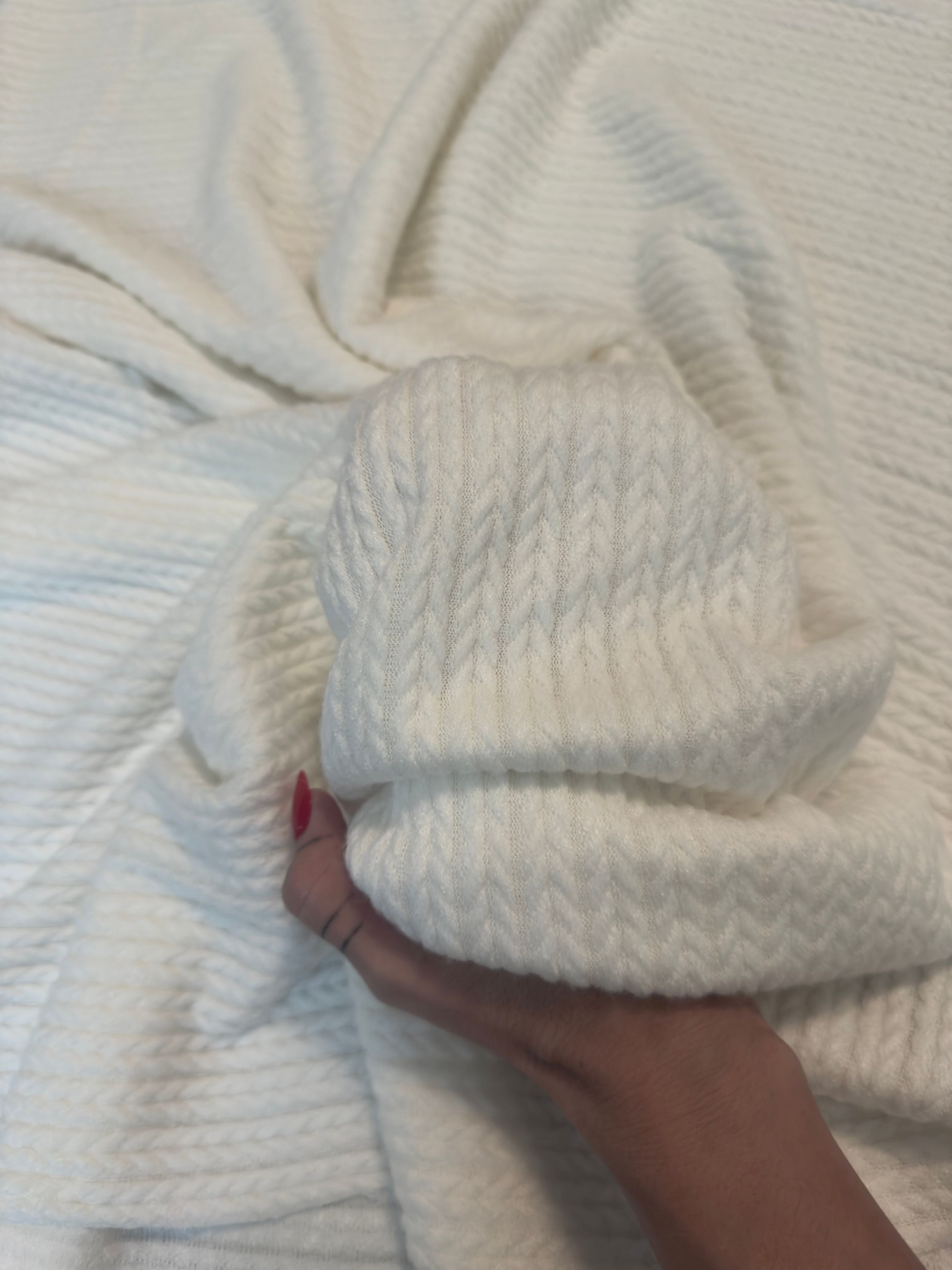 Milk White Buttery Soft Cable Textured Sweater Knit, Fabric Store, Sewing Store, Cheap Fabric Store, Kiki Textiles, Textile by the Yard
