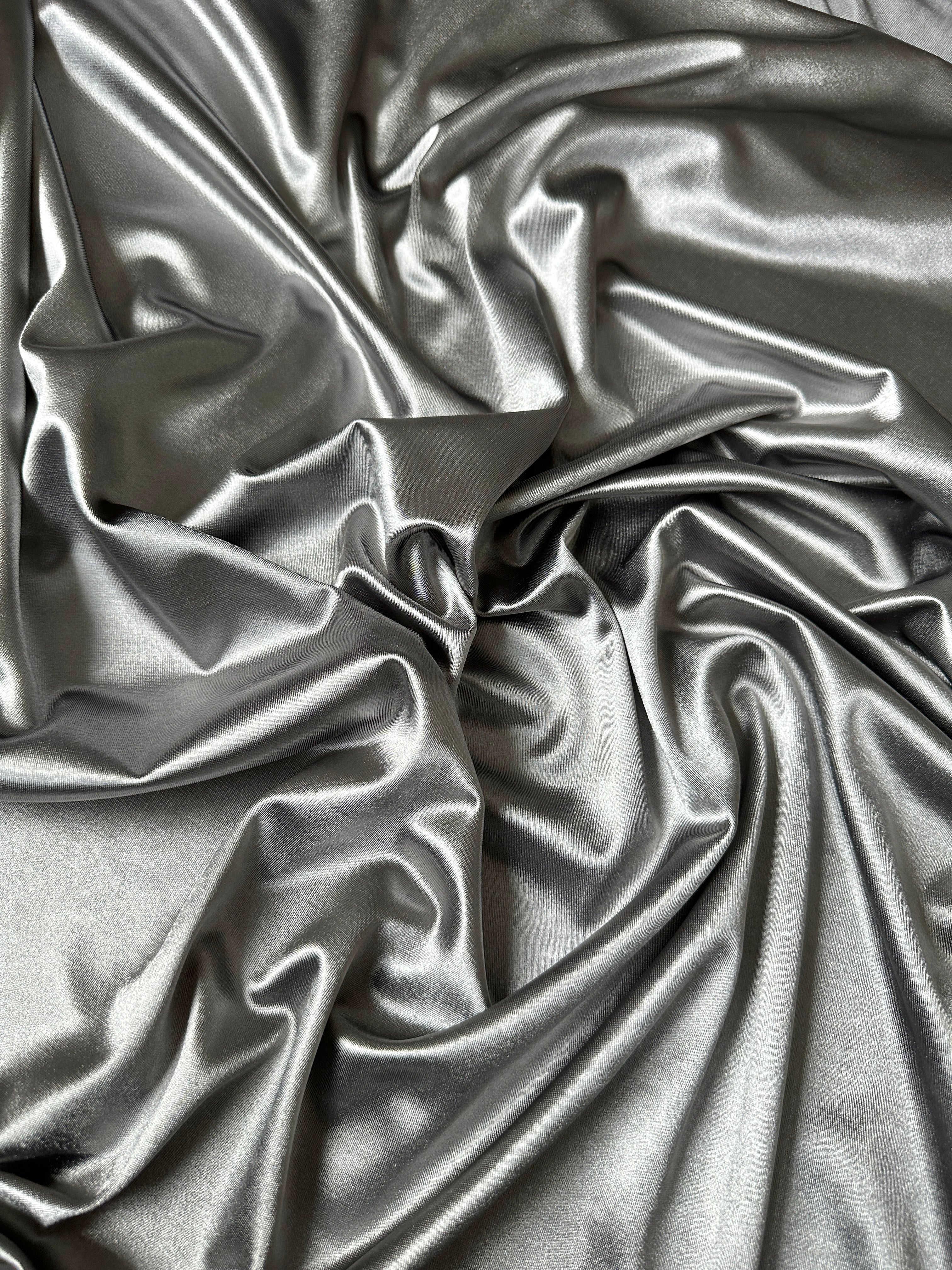 Silver Nylon Spandex, light silver nylon spandex, 4 Way Stretch nylon spandex, dark silver nylon spandex, shiny nylon spandex for woman, shiny nylon for bride, spandex for swim wear, premium spandex, spandex on sale, low price spandex