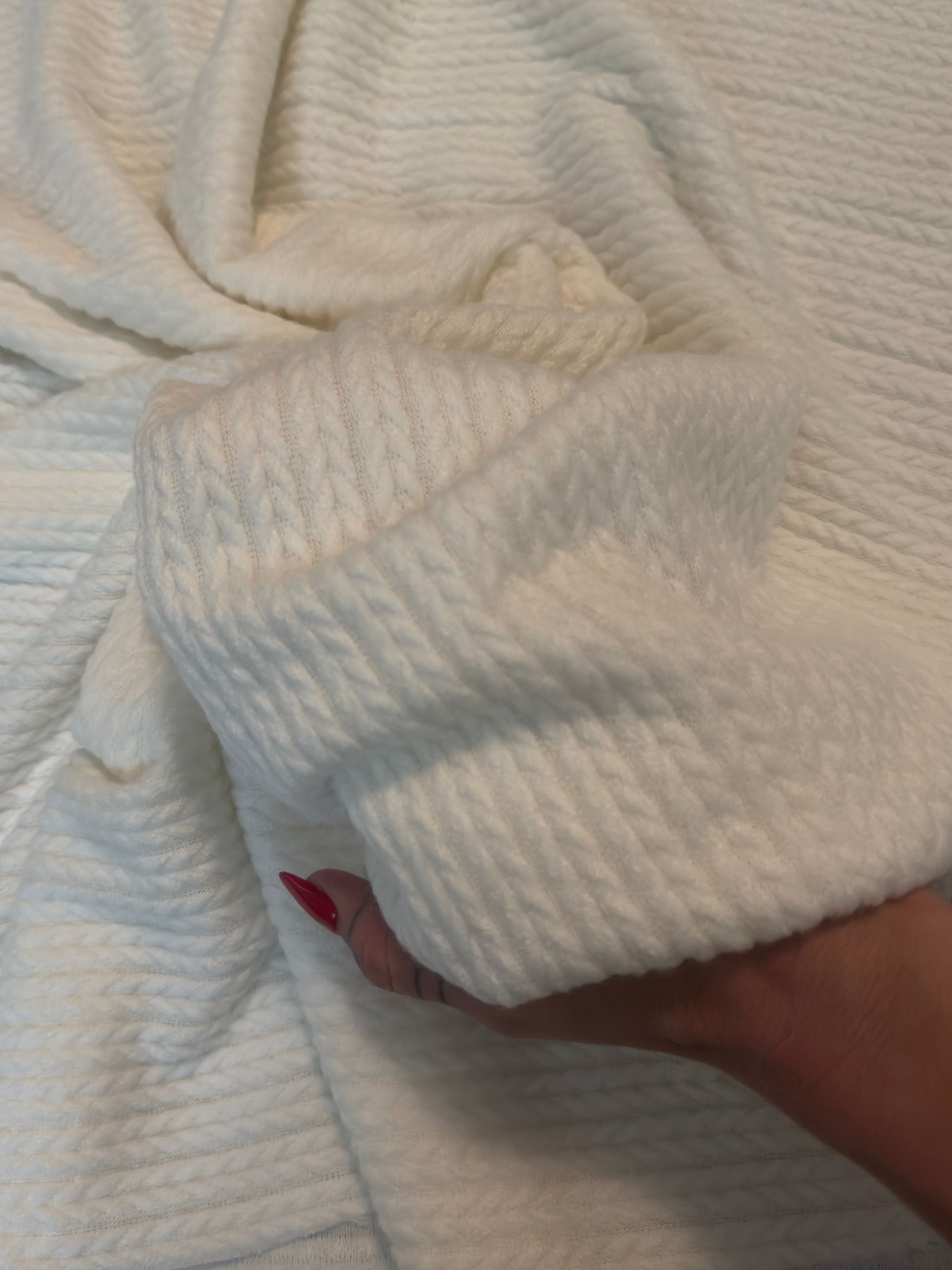 Milk White Buttery Soft Cable Textured Sweater Knit, Fabric Store, Sewing Store, Cheap Fabric Store, Kiki Textiles, Textile by the Yard
