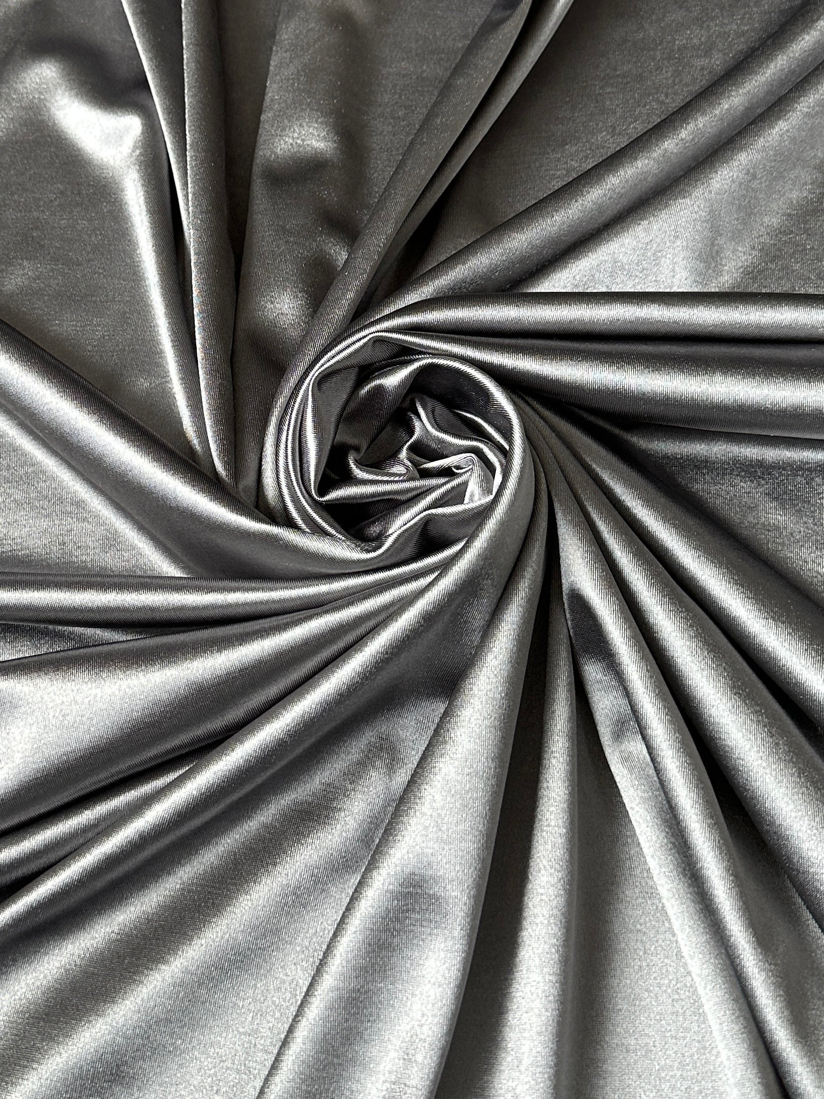 Silver Nylon Spandex, light silver nylon spandex, 4 Way Stretch nylon spandex, dark silver nylon spandex, shiny nylon spandex for woman, shiny nylon for bride, spandex for swim wear, premium spandex, spandex on sale, low price spandex