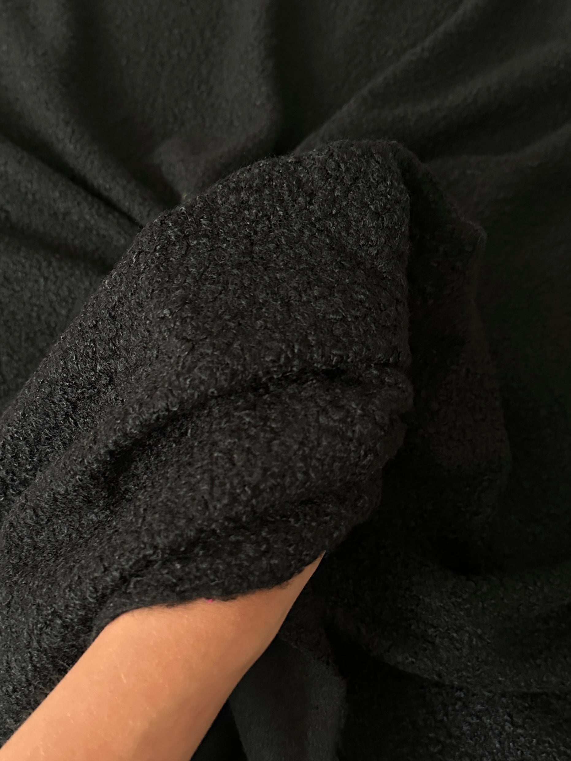 black Lamb Premium Faux Wool, jet black Faux Wool, dark gray Faux Wool, Faux Wool for jacket, premium Faux Wool, Faux Wool for winter, winter collection, Faux Wool on sale, Faux Wool in low price