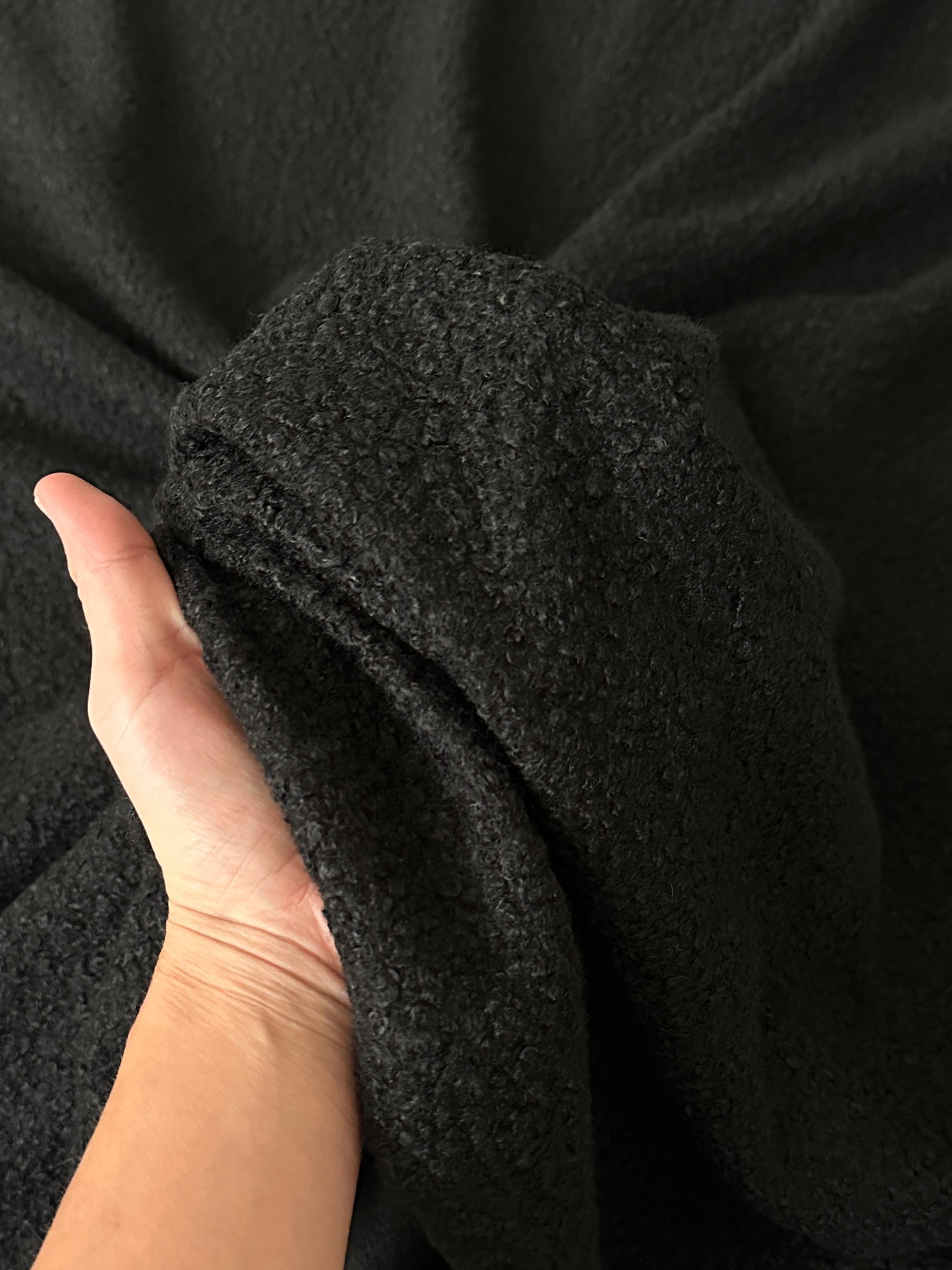 black Lamb Premium Faux Wool, jet black Faux Wool, dark gray Faux Wool, Faux Wool for jacket, premium Faux Wool, Faux Wool for winter, winter collection, Faux Wool on sale, Faux Wool in low price