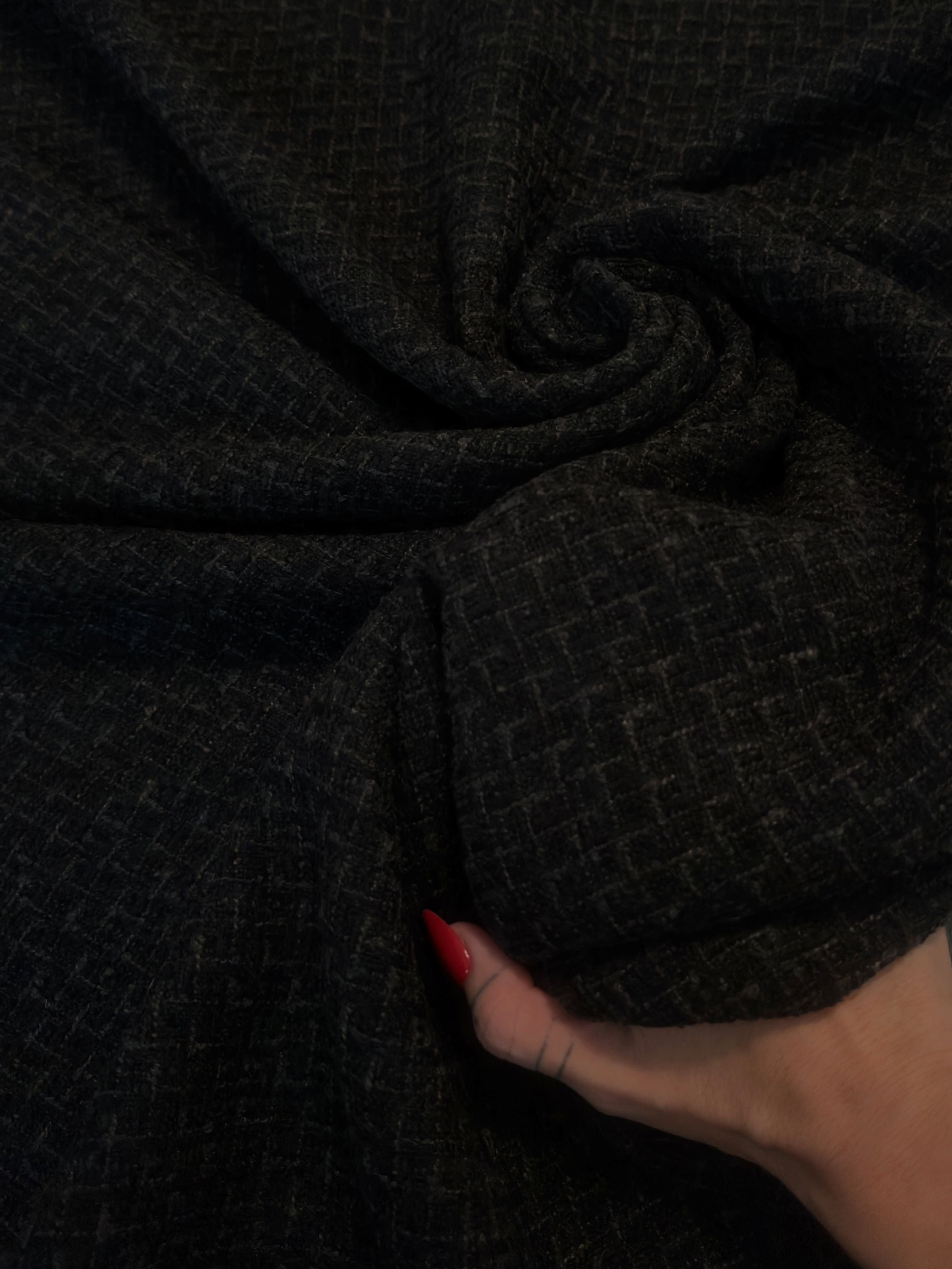 Black Chenille Tweed, Fabric Store, Sewing Store, Cheap Fabric Store, Kiki Textiles, Textile by the Yard