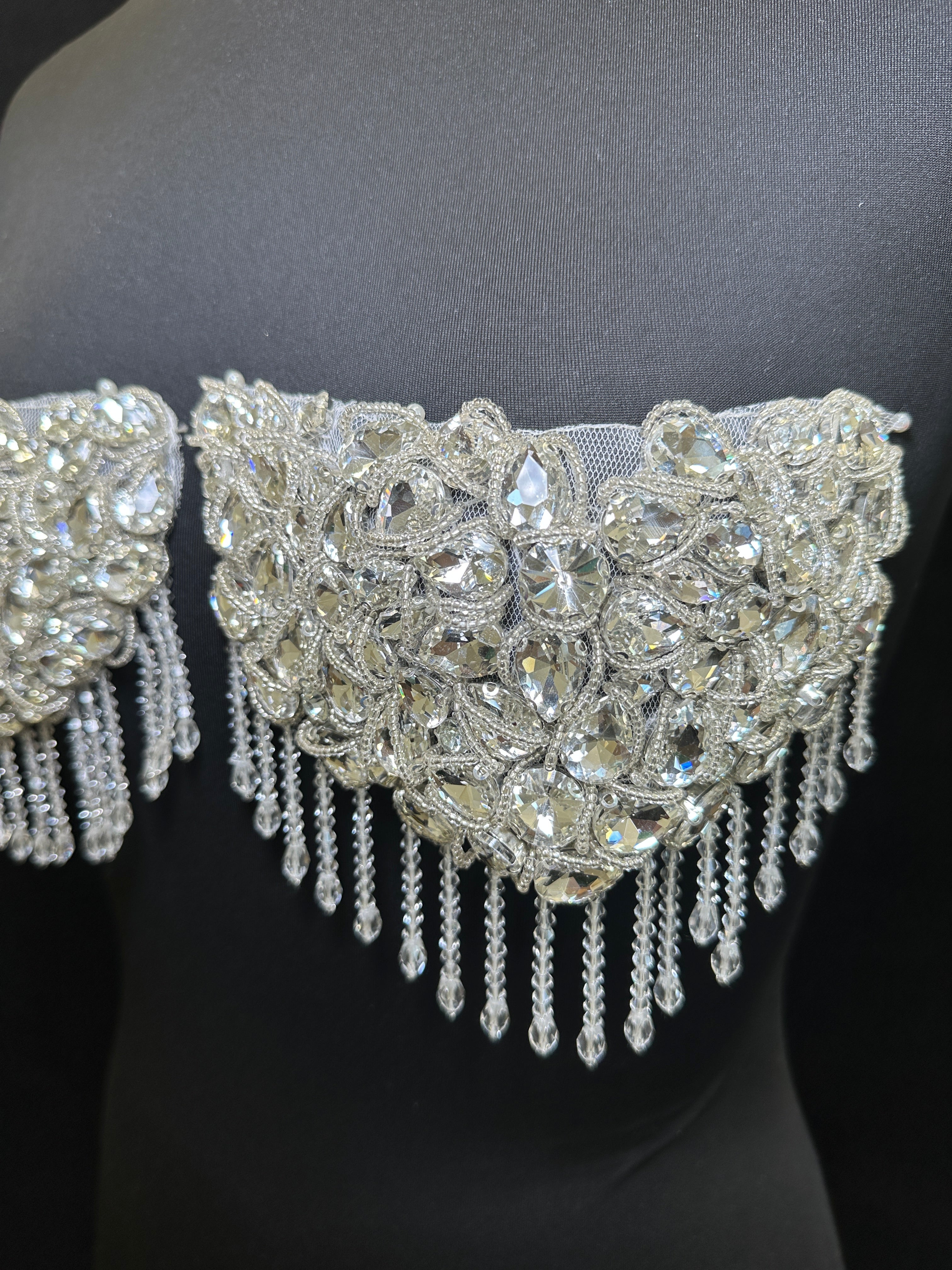 Bianca Silver Pair Rhinestone Applique , silver applique, dark silver applique, silver bodice, silver embellishment for dress, 